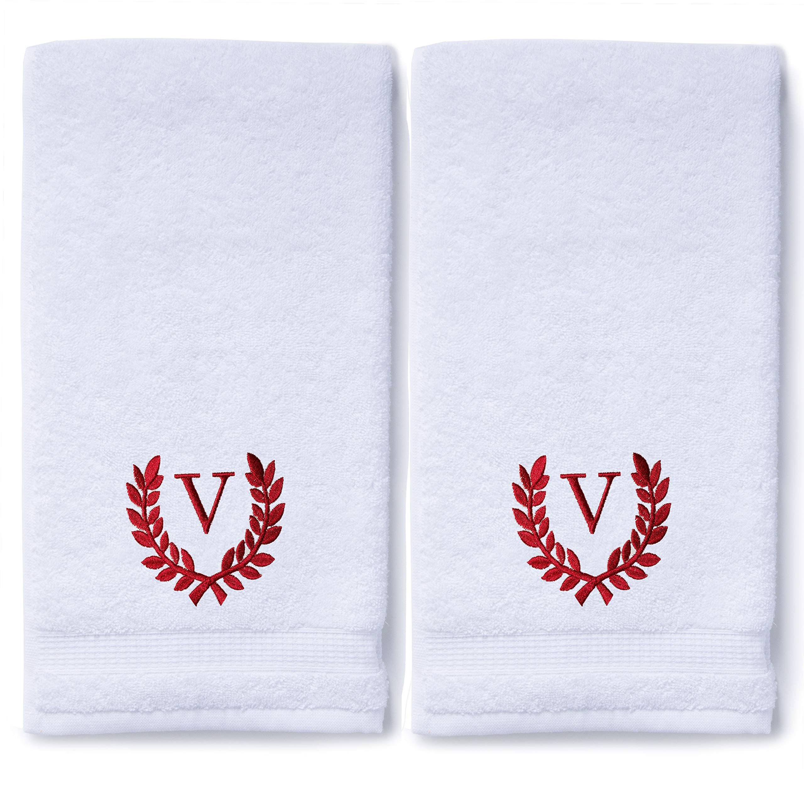 Personalized Monogrammed Hand Towels Set of 2 - Luxury Turkish Cotton 16x30 Inch for Bathroom, Kitchen & Spa | Custom Wedding & Bridal Gift with Roman Font | Oversized Decorative Towels for Home, Makeup & Guest Use