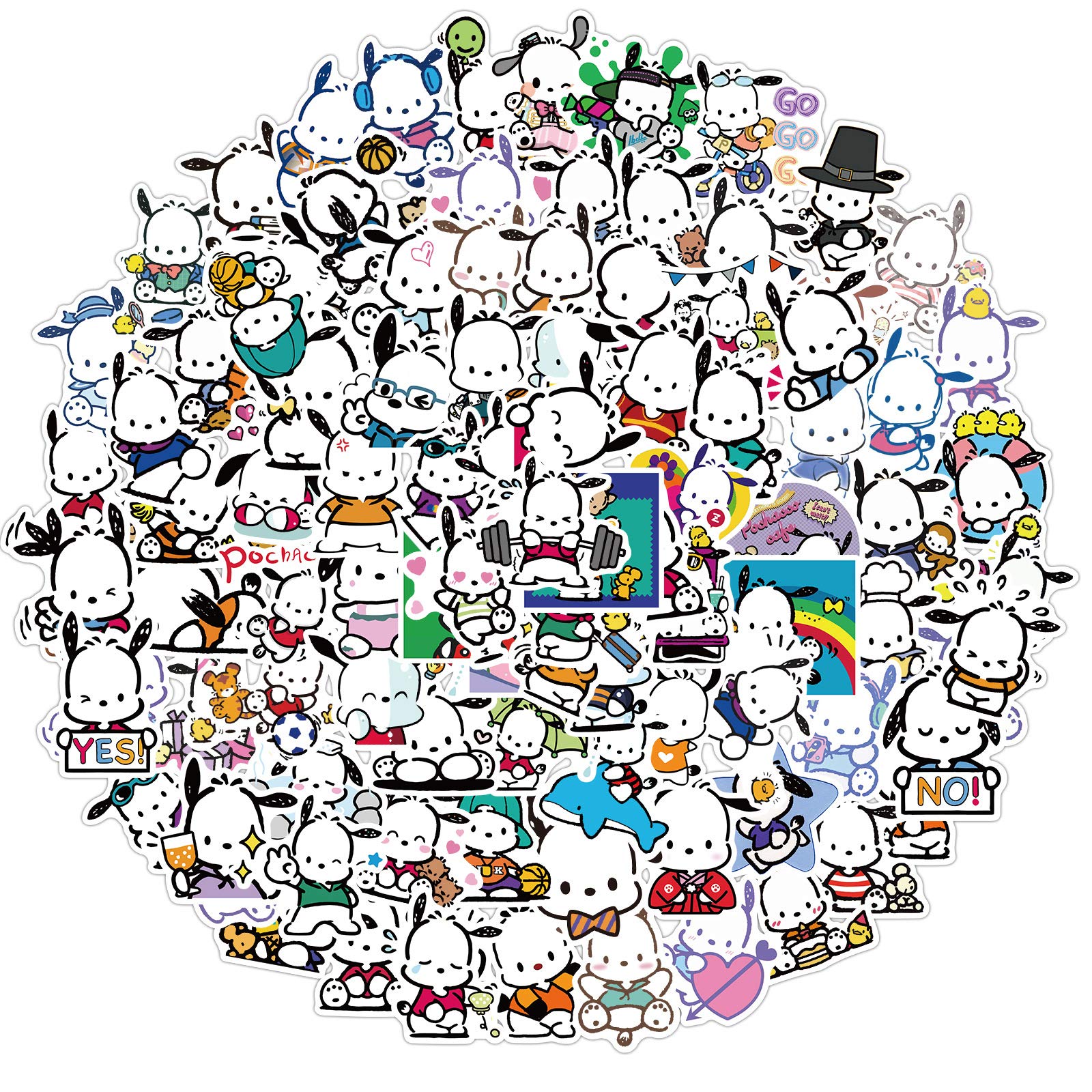100pcs Pochacco Cartoon Stickers - Cute Funny Dog Vinyl Decals for Water Bottles, Hydro Flask, Laptop, Phone, Bike, Notebook, Car & Skateboard | Perfect for Kids, Teens & Adults DIY Decoration, School Supplies & Gift Ideas
