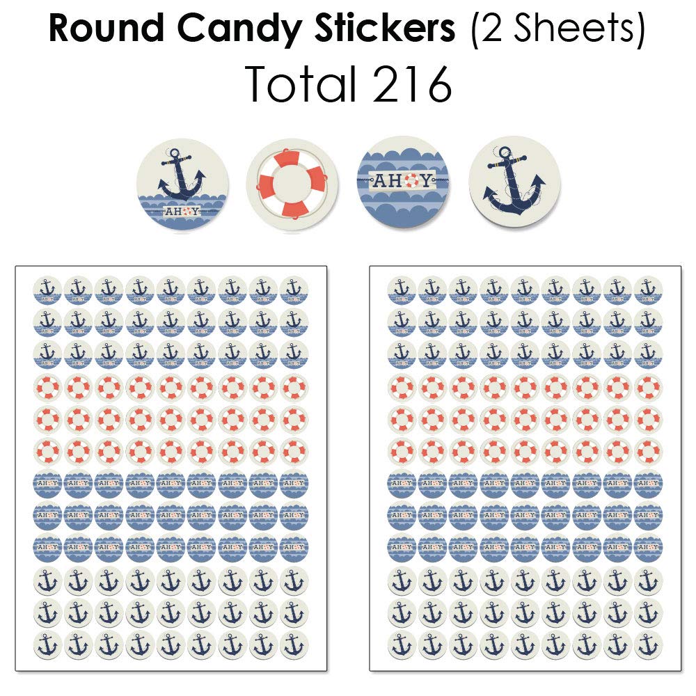 Ahoy Nautical Candy Bar Wrappers & Stickers Kit - 304pcs Baby Shower & Birthday Party Favors - Perfect for Ocean Theme Celebrations & DIY Party Decorations