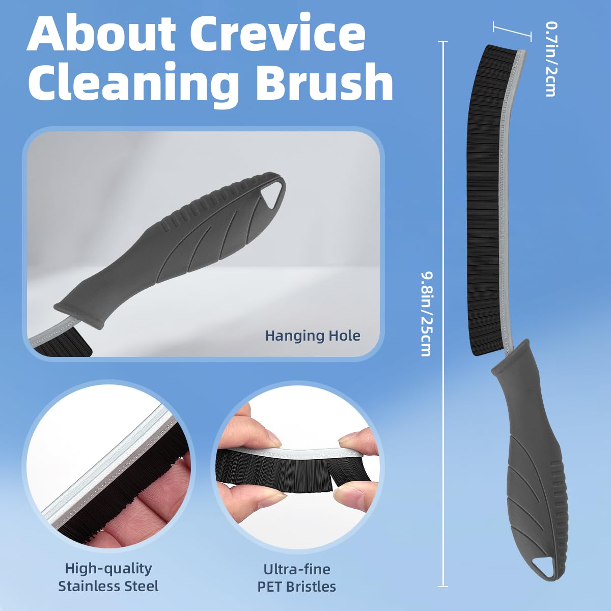 3-Pack Water Bottle Cleaning Brushes with Long Handle - Small Gap Cleaner for Tight Spaces, Cups, Keyboards, Dishes, Wine Bottles & Kitchen Sinks - Perfect for Home, Office & Travel Use (Grey Handles)