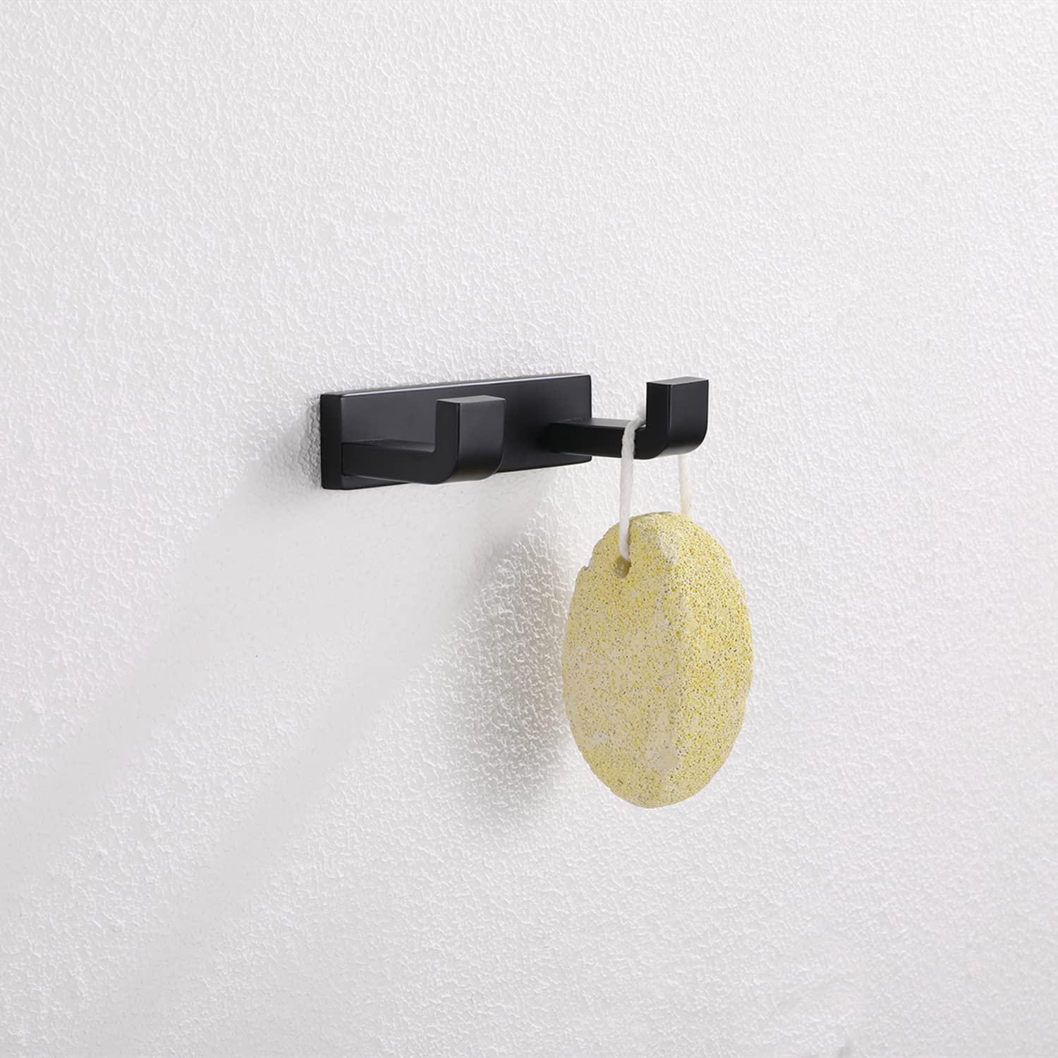 2 Pack Stainless Steel Double Towel Robe Hook - Heavy Duty Wall Mounted Coat Hanger for Bathroom, Kitchen & Toilet Accessories - Matte Black Finish - Perfect for Hanging Robes, Towels and Coats in Home & Hotel Use