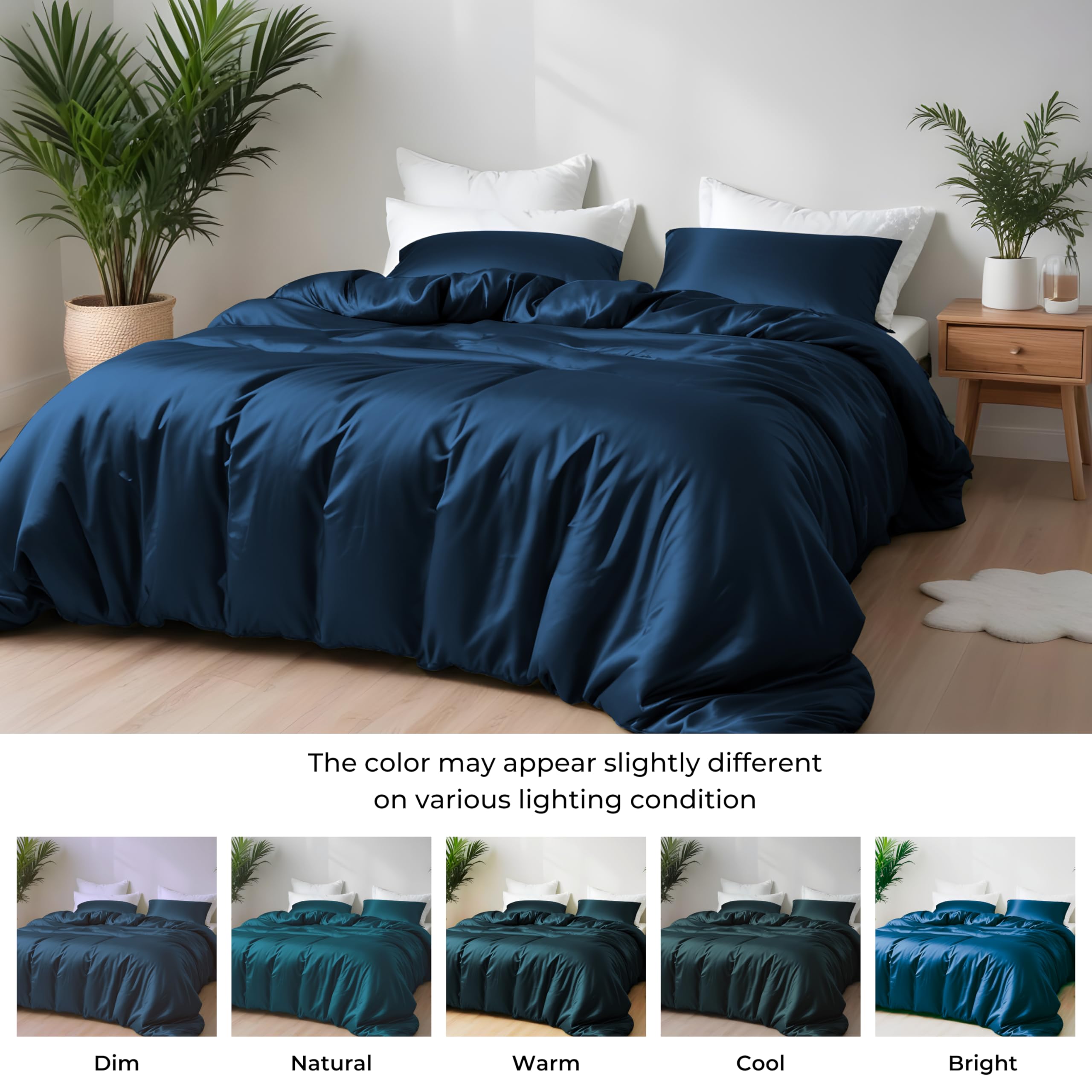 Premium Bamboo Viscose Duvet Cover Set California King Size - Ultra Soft, Breathable & Cooling Bedding with Zipper Closure & Corner Ties (Navy Blue) - Perfect for Hot Sleepers & Eco-Friendly Bedrooms