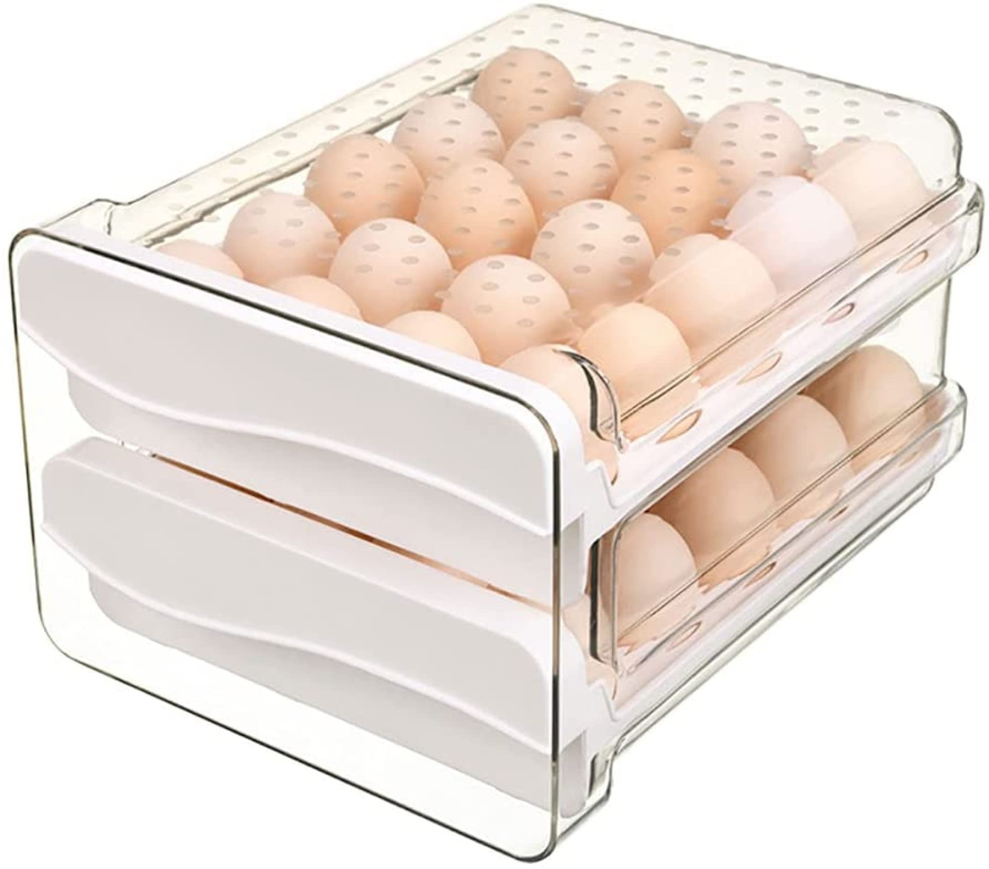 Clear Plastic Refrigerator Egg Storage Container with 2 Drawers & 40 Grids - Egg Holder Organizer for Kitchen Fridge | Perfect for Farm Fresh Eggs, Meal Prep & Space Saving