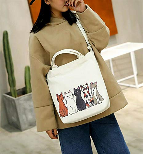 EatingBiting 12.6'' Women's Cartoon Lucky Cat Canvas Tote Bag - Stylish Shopping Handbag, Beach Purse & Shoulder Bag for Daily Use, Work, Travel & Casual Outings