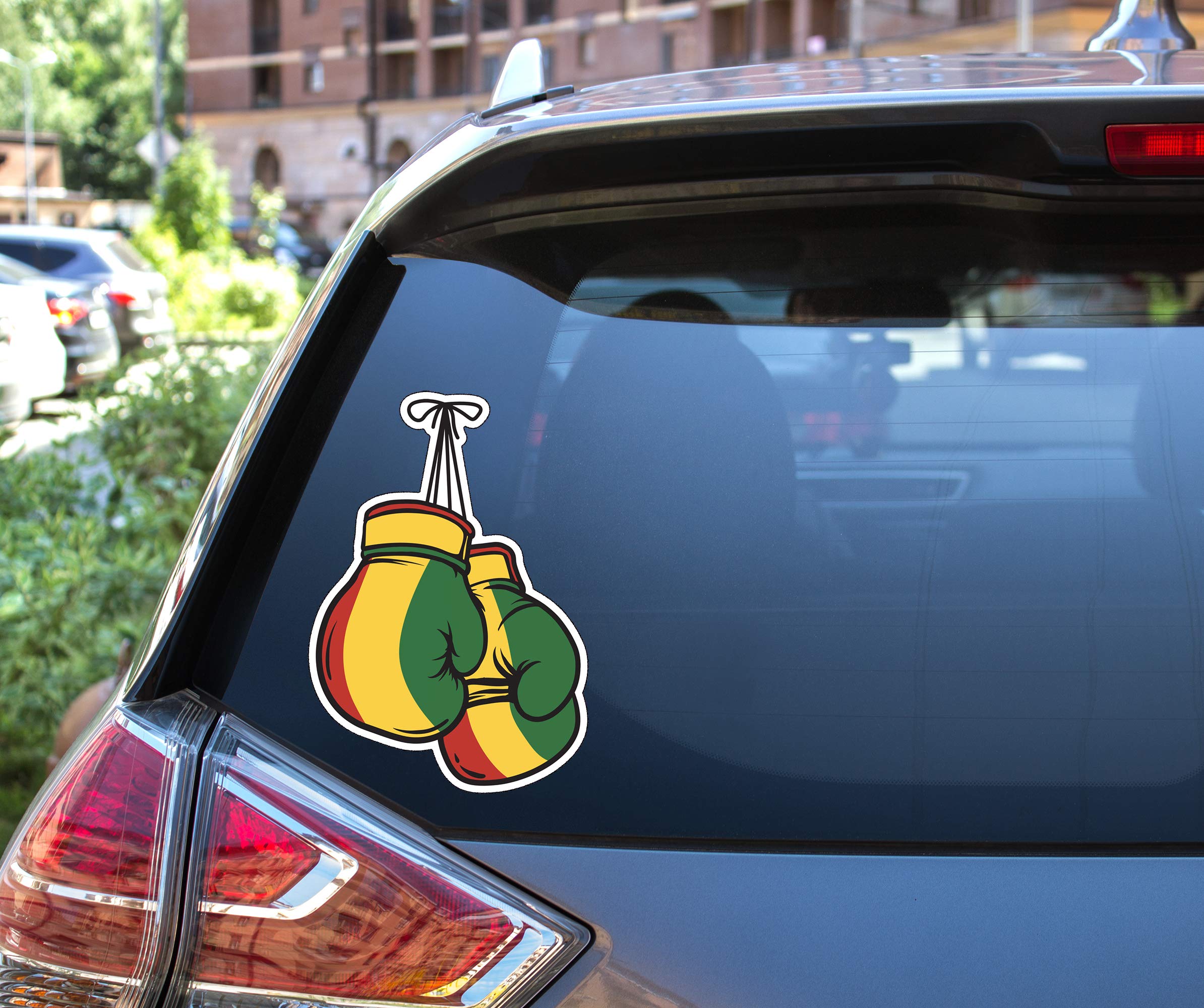 Rasta Boxing Gloves Vinyl Decal - Jamaican Flag Inspired Stickers for Laptops, Tumblers, Windows, Cars, Trucks & Walls - Perfect for Sports Fans, Gym Decor & Jamaican Culture Enthusiasts
