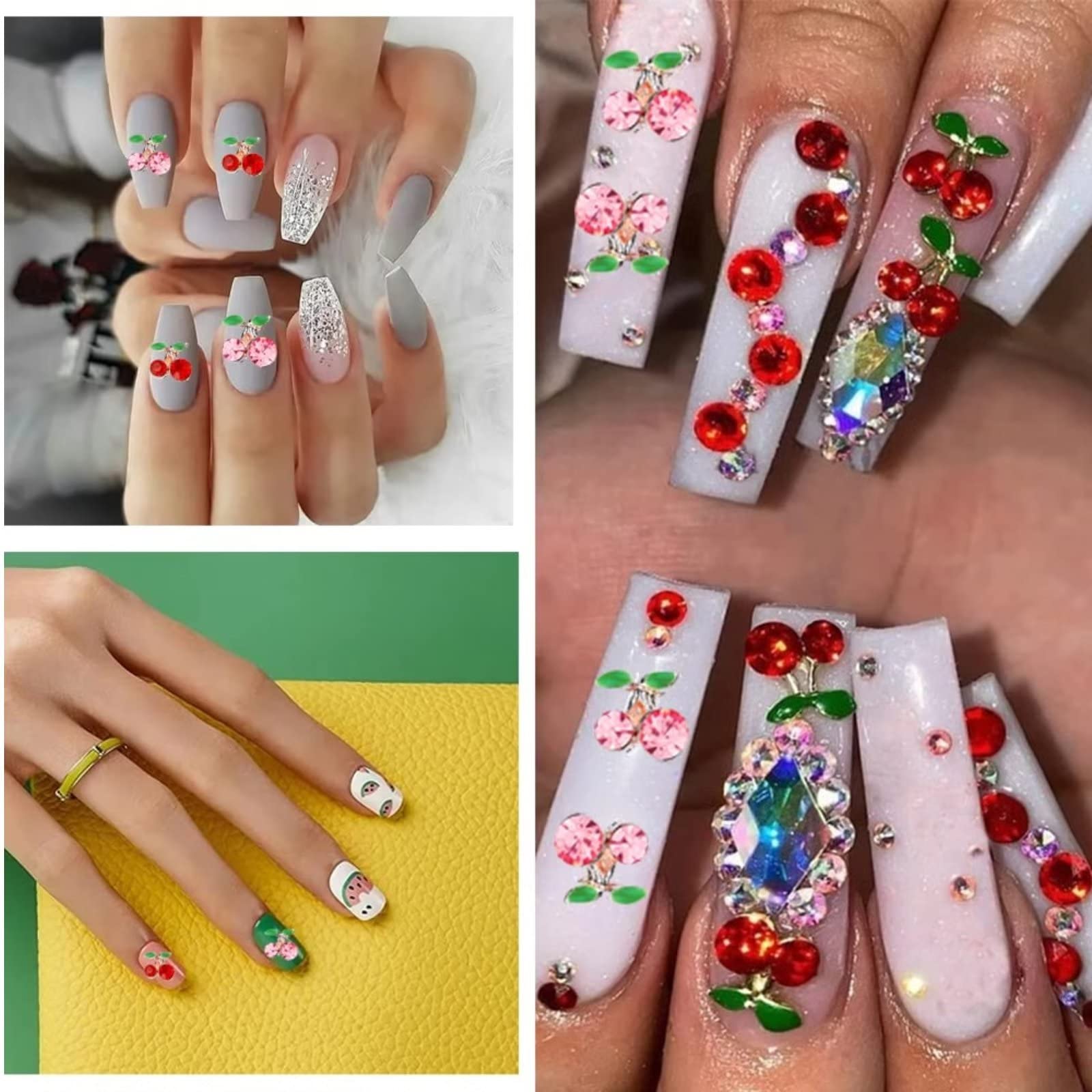 RUNRAYAY 36-Piece 3D Cherry Nail Art Charms Set - Elegant Red & Pink Nail Decorations, Summer Fruit Nail Jewelry Accessories for DIY Manicure, Perfect for Nail Salons & Home Nail Art