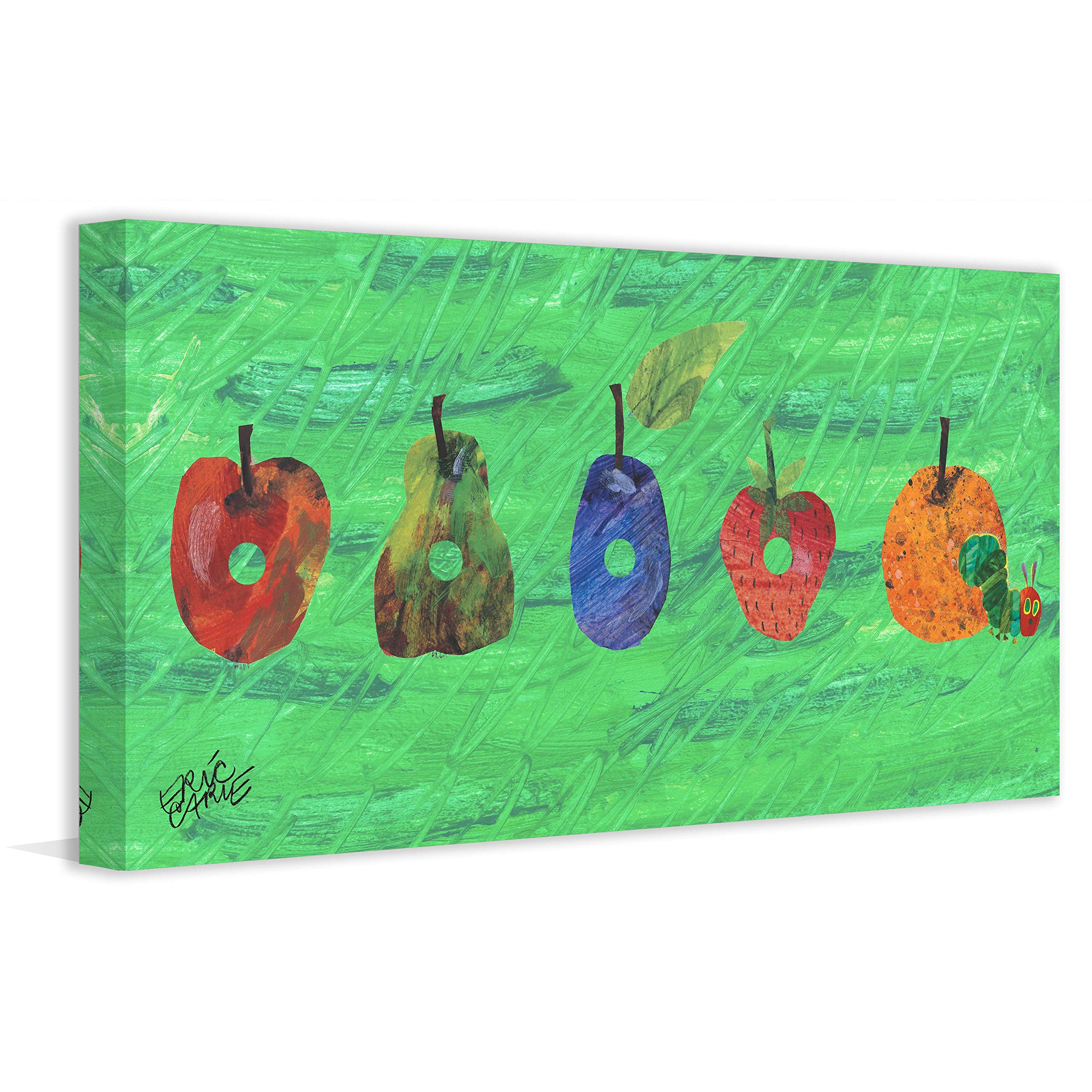 Eric Carle Caterpillar Fruit Canvas Art Print - Vibrant Multi-Color Wall Decor (45x22.5 inches) - Perfect for Nursery, Kids Room & Playroom Decor