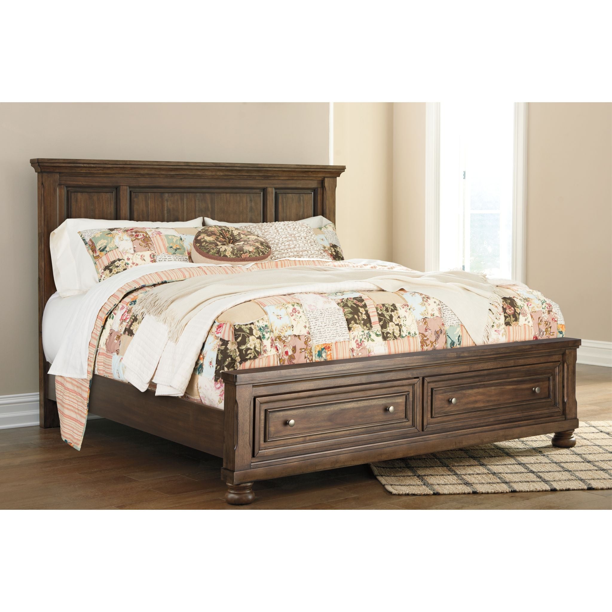 Baymore Queen Size Panel Bed with Storage Drawers - Modern Wooden Bed Frame with Underbed Storage for Small Spaces - Perfect for Bedrooms, Apartments & Guest Rooms