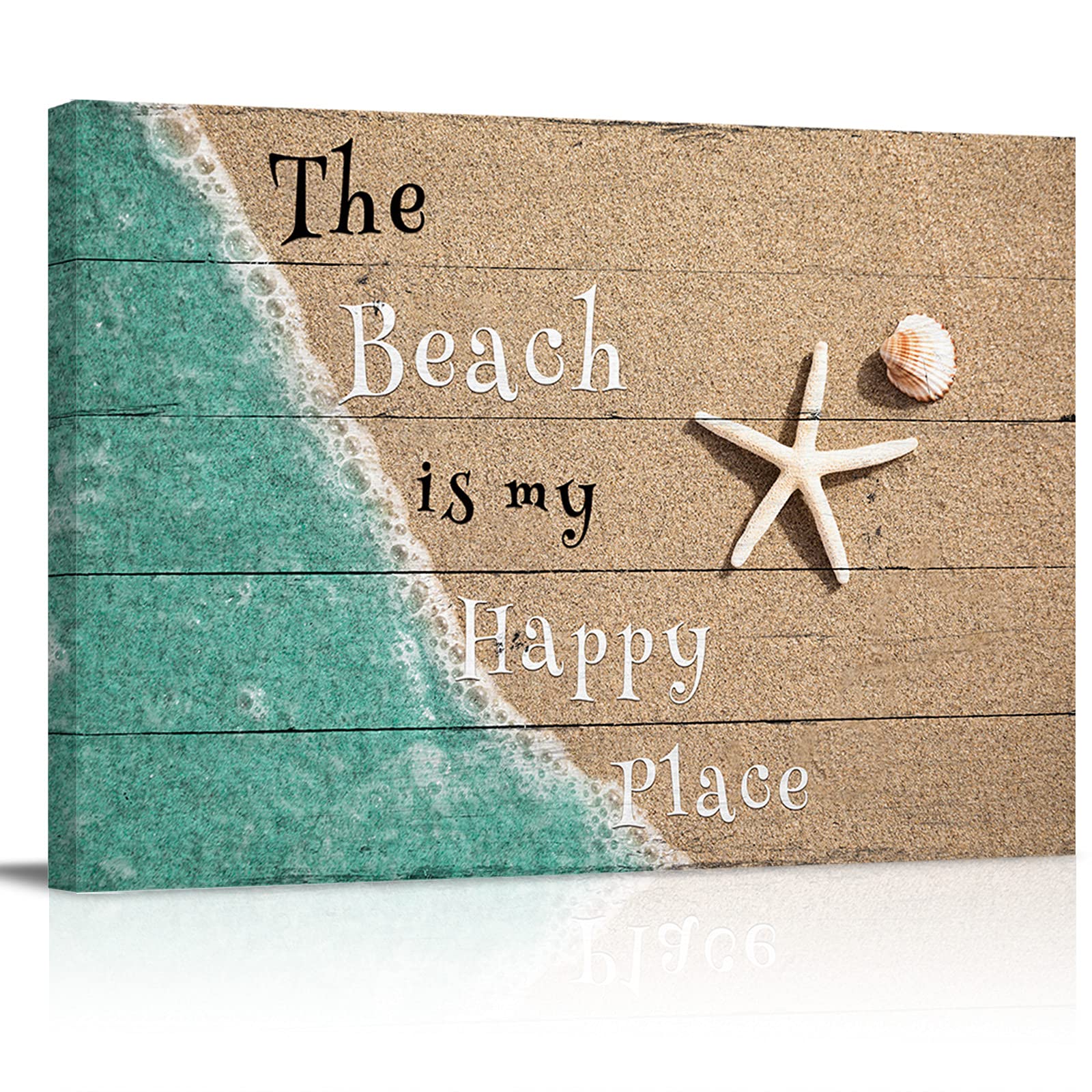 Chucoco Coastal Ocean Starfish and Shell Sand Wall Art - Hand-Painted Canvas Oil Painting for Beach Decor - Ready to Hang for Living Room, Bedroom, Office - Perfect for Coastal Themed Home Decor & Vacation House Wall Decor