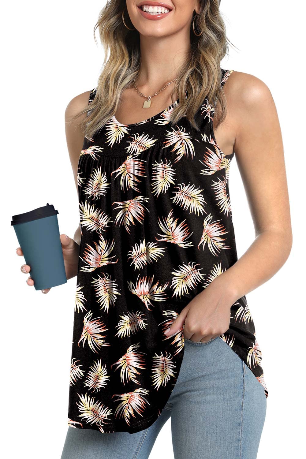 LONGYUAN Women's Summer Sleeveless Camisole Tank Top - Loose Flowy Pleated Tunic Blouse for Casual Wear, Beach & Vacation | Lightweight Breathable Cute Shirts