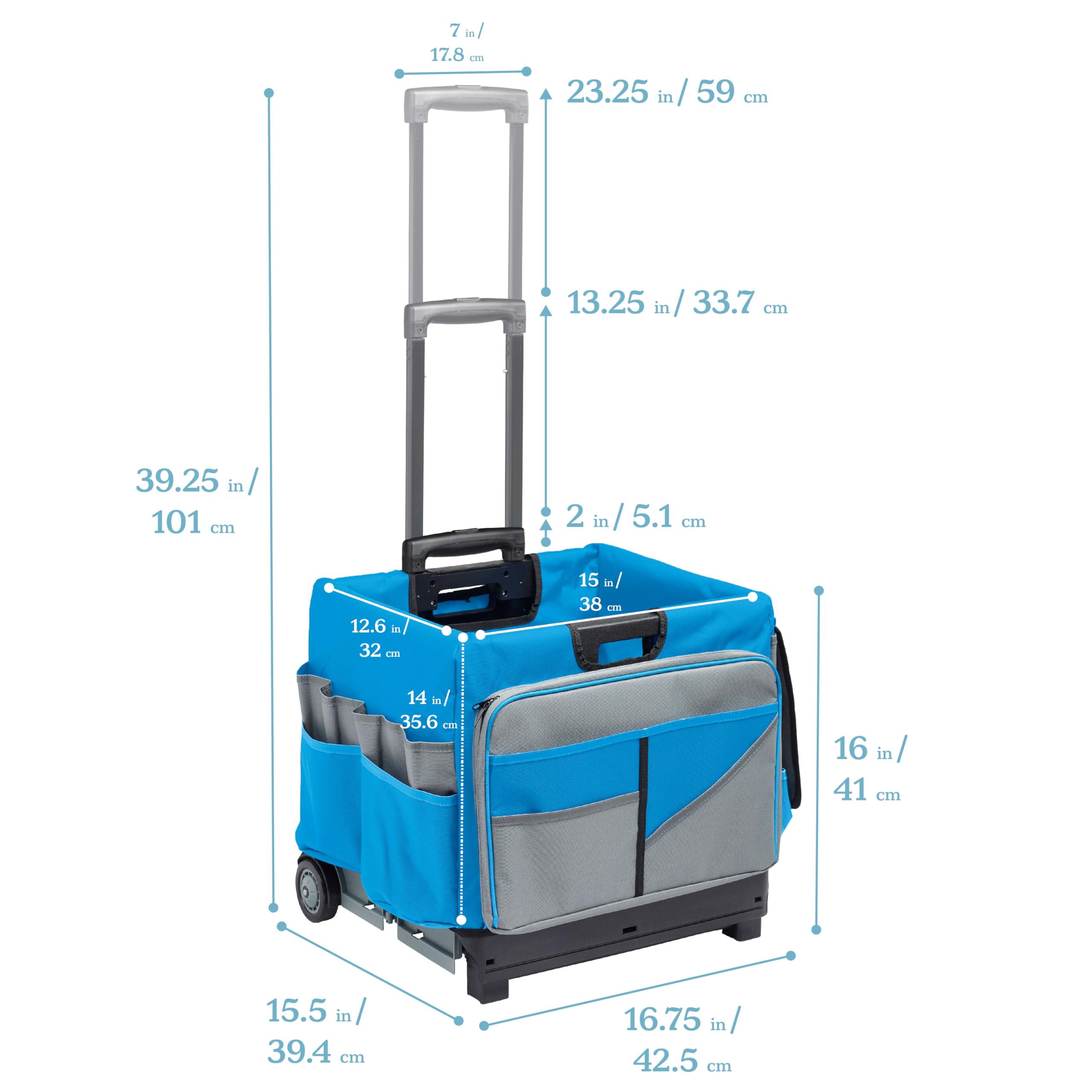 ECR4Kids Universal Rolling Cart with Canvas Organizer Bag - Mobile Storage Cart for Classroom, Office & Home Organization - Blue & Grey Rolling Utility Cart for Supplies, Books & Crafts