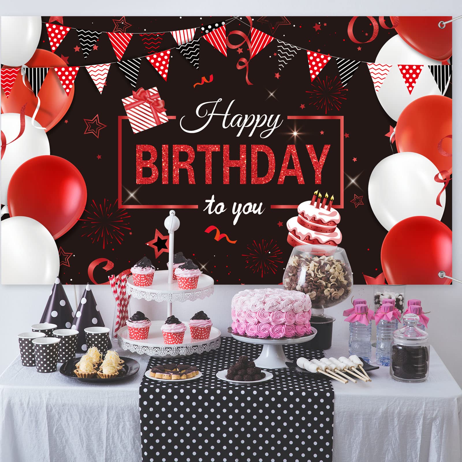Tatuo 50-Piece Birthday Balloon Garland Kit - Happy Birthday Backdrop Banner Decorations for Kids, Men & Women - Red and Black Party Supplies for Anniversary, Baby Shower & Graduation Celebrations