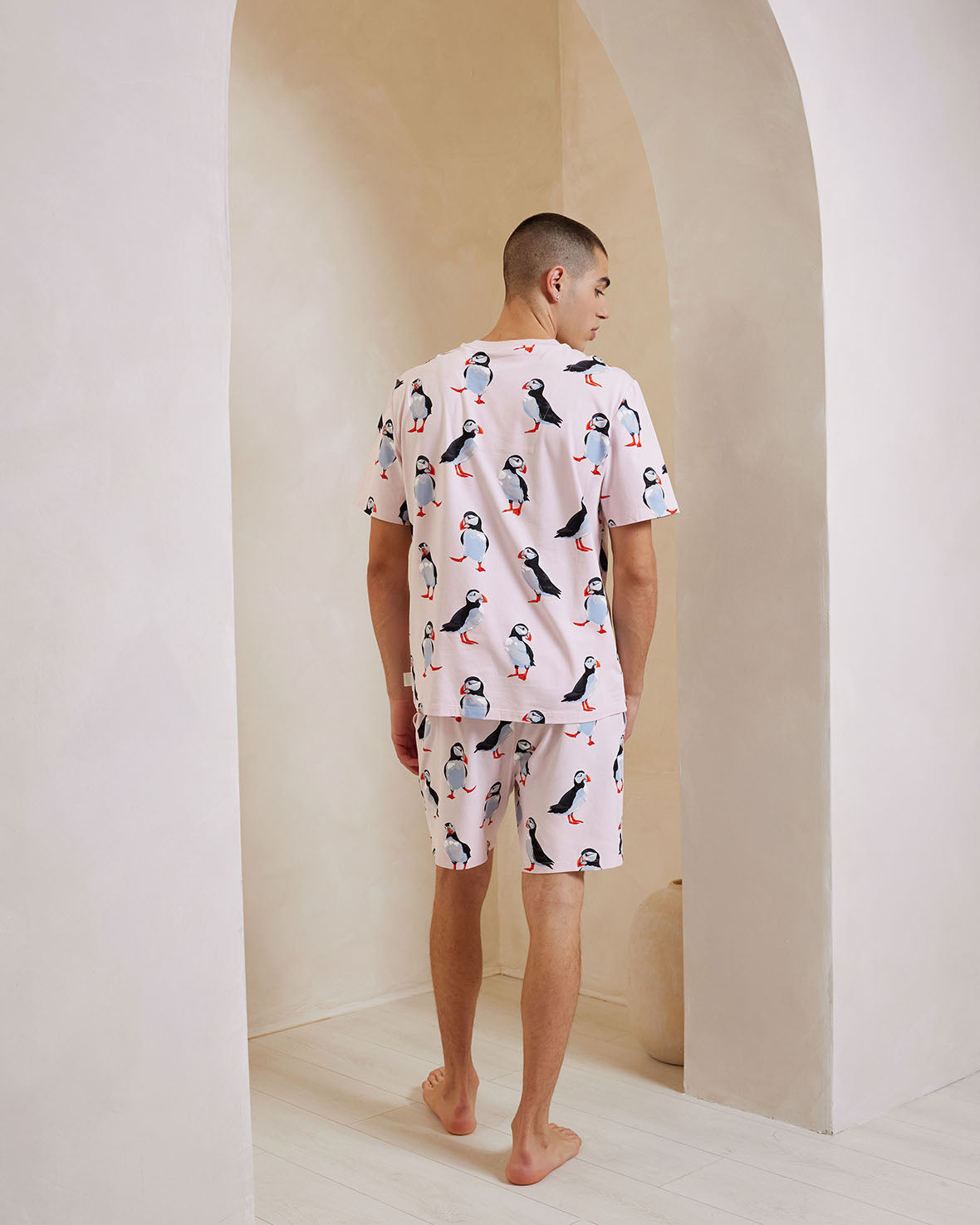 Organic Cotton Puffin Print Short Sleeve Pajama Set for Women - Soft & Breathable Sleepwear for Summer Nights, Lounge Wear, and Cozy Home Relaxation