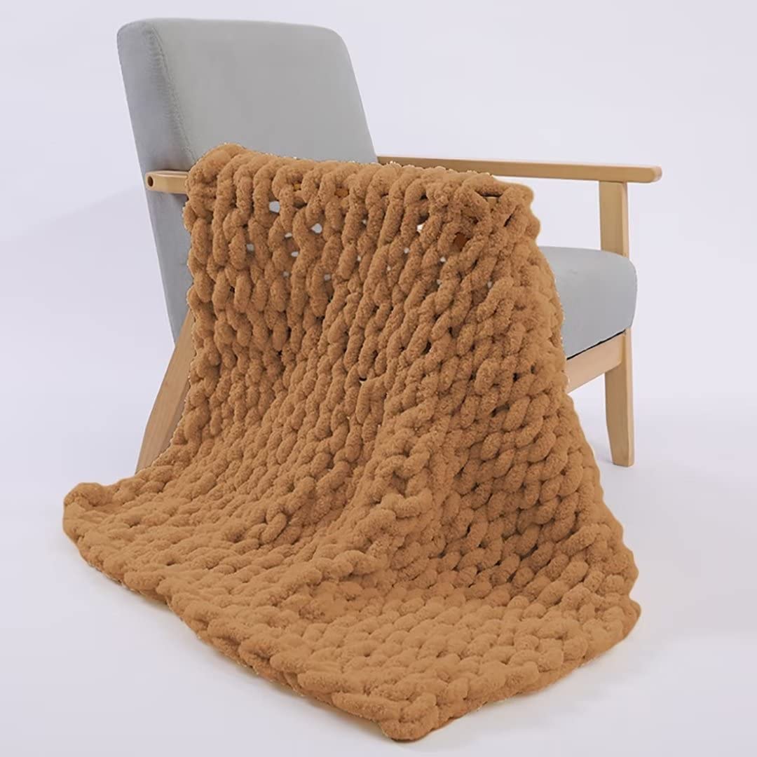 Handmade Chunky Knit Chenille Throw Blanket - Soft & Warm Accent Blanket for Sofa, Bed & Home Decor (40