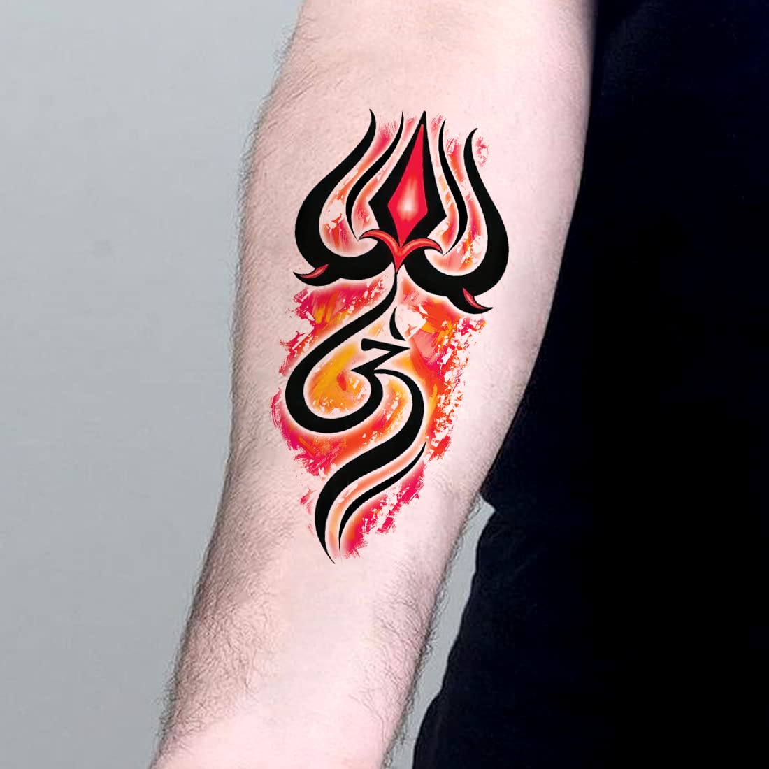 Elegant Om With Trishul Waterproof Temporary Tattoo for Men, Women, Kids - Perfect for Festivals, Yoga, Spiritual Events & Costume Parties