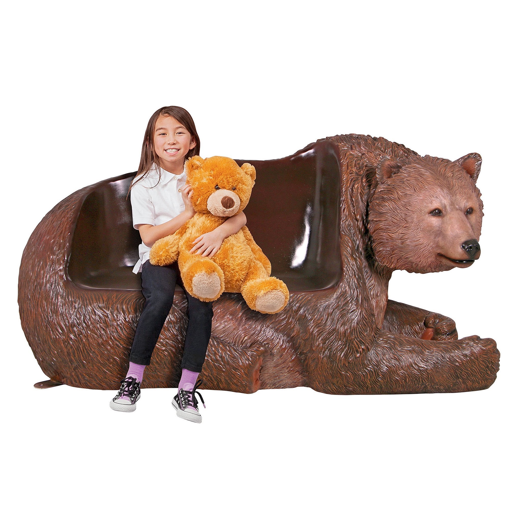 Design Toscano Brawny Grizzly Bear Outdoor Garden Bench - 79 Inch Resin Sculptural Seat with Brown Finish - Perfect for Patio, Lawn, and Backyard Decor