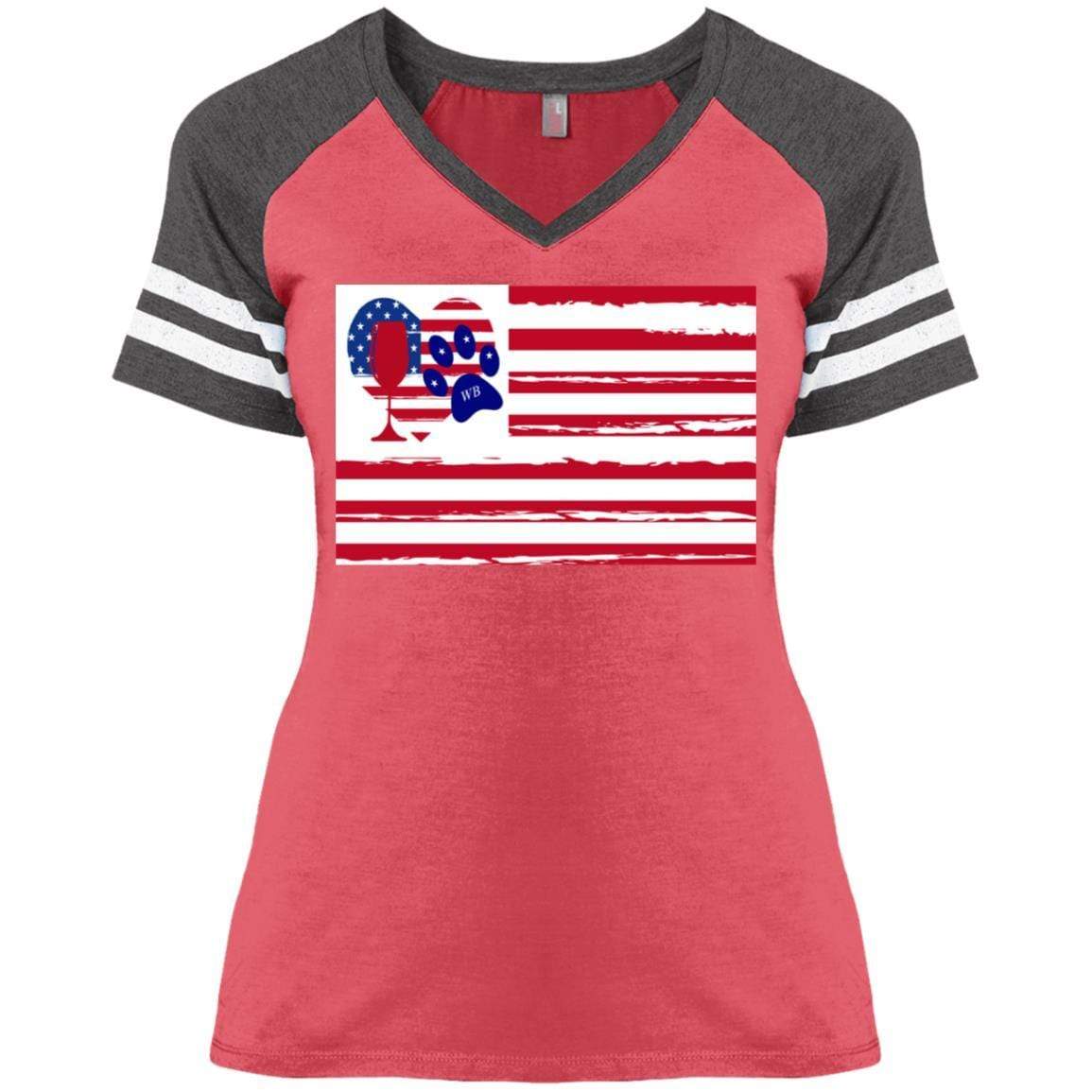 American Flag Wine Paw Heart V-Neck T-Shirt for Women - Stylish Patriotic Graphic Tee for Casual Wear, Parties & Outdoor Events