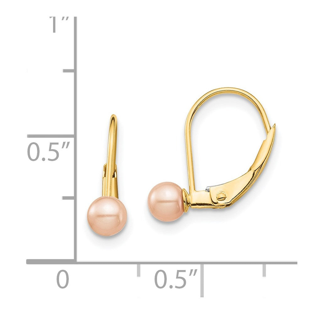 4.5mm Pink Round Freshwater Cultured Pearl Leverback Earrings in Gold - Model SE2969 | Elegant Jewelry for Weddings, Parties & Special Occasions