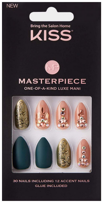 KISS MASTERPIECE One of a Kind Luxe Manicure Set - 30 Premium False Nails for Salon-Quality At-Home Manicures | Perfect for Weddings, Parties & Special Occasions