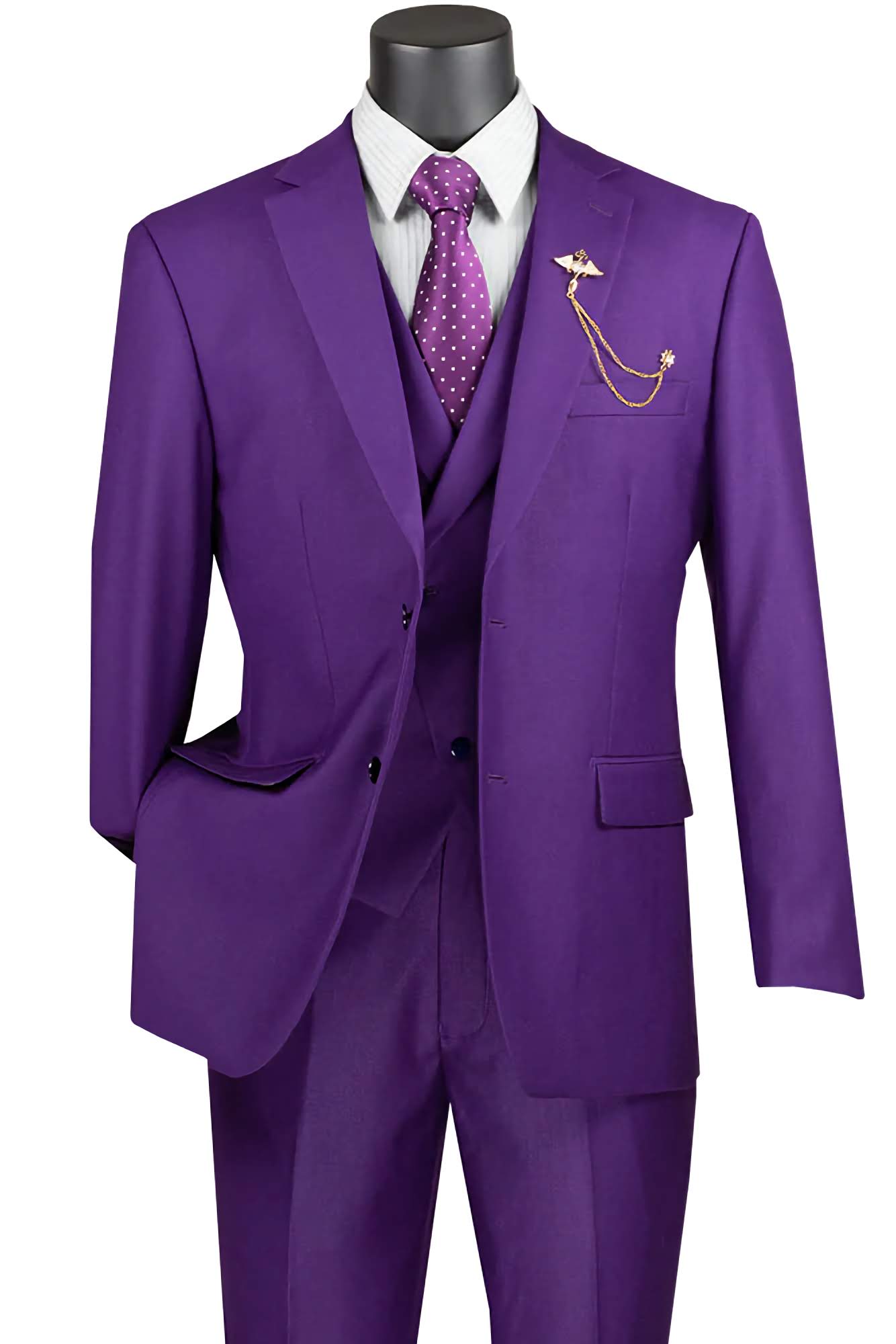 Modern Purple 3-Piece Suit with Vest & Adjustable Waist Pants | Formal Business Attire for Weddings, Interviews & Office Wear