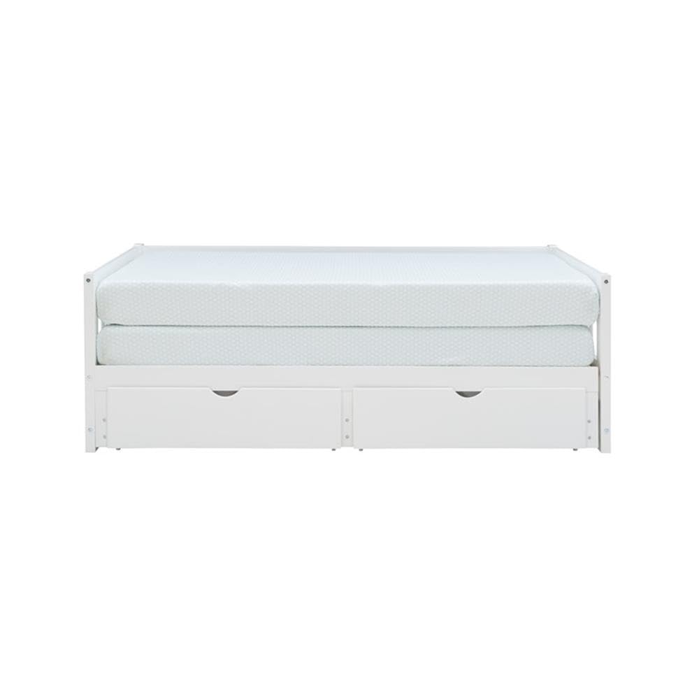 Powell Furniture Linon Macey White Wood Storage Trundle Daybed with Drawer - Perfect for Guest Room, Kids Bedroom & Small Space Living