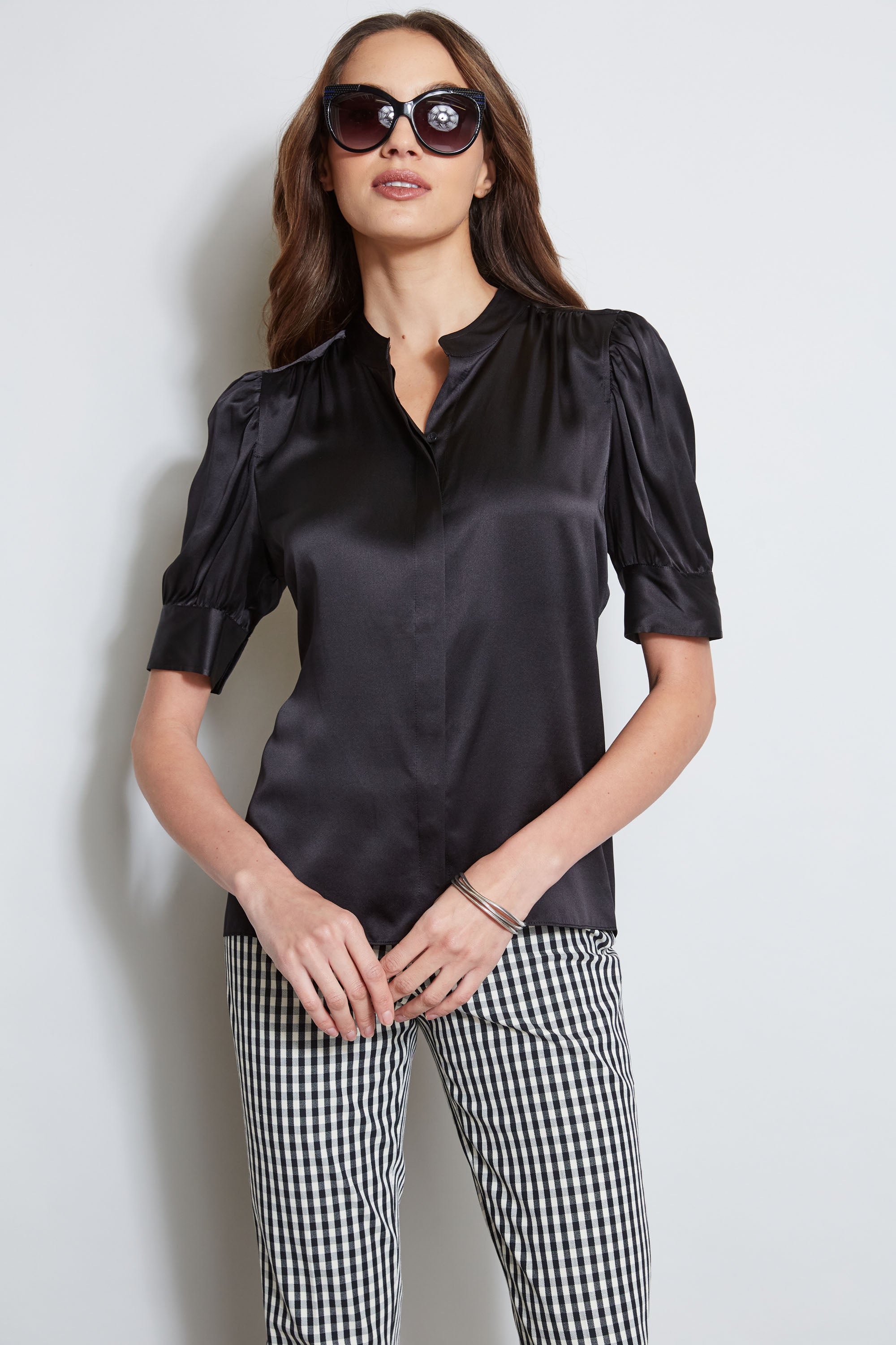 Silk Satin Ruched Sleeve Blouse for Women - Elegant Work Shirt & Party Top - Perfect for Office, Date Night & Special Occasions