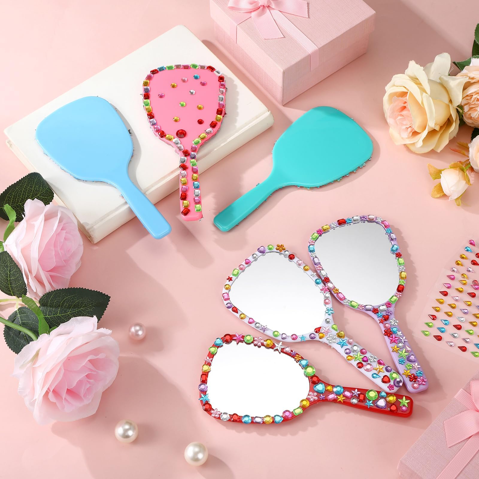 Jetec Compact Travel Makeup Mirror - 8 Pcs Handheld Vanity Mirror for Home & Travel (Blue/Green/Pink/Purple)