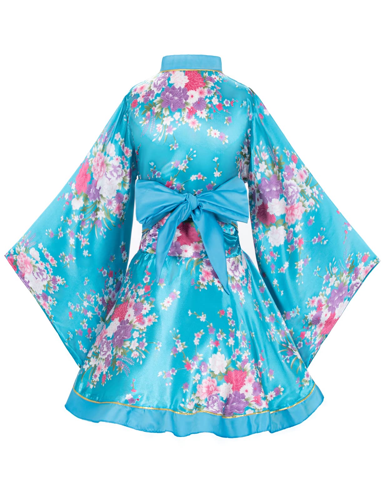 Japanese Anime Women's Dance Kimono Robe with Silk Folding Fan & Tabi Socks Set - Traditional Cosplay Costume for Halloween, Stage Performances and Themed Parties
