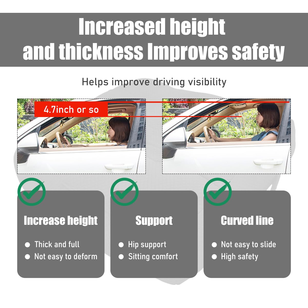Car Booster Seat Cushion for Adults - Breathable Mesh Front Seat Pad with Height Adjustment | Universal Fit for Most Vehicles, Office Chairs & Home Use | Comfortable Driving & Posture Support (Black & Gray)