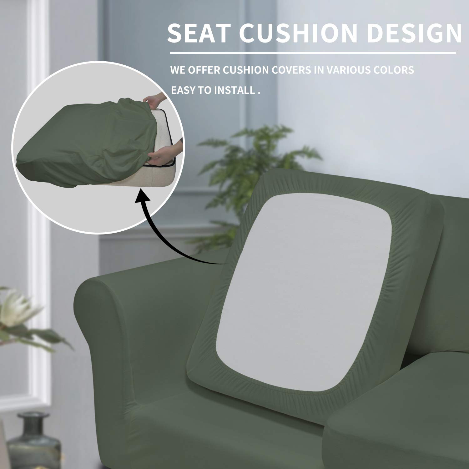 3-Piece Stretchable Dog Couch Cover - Washable Sofa Slipcover for 2-Cushion Couches - Elastic Pet & Kid Furniture Protector (Loveseat, Greyish Green, Medium) - Perfect for Pet Owners & Families with Kids