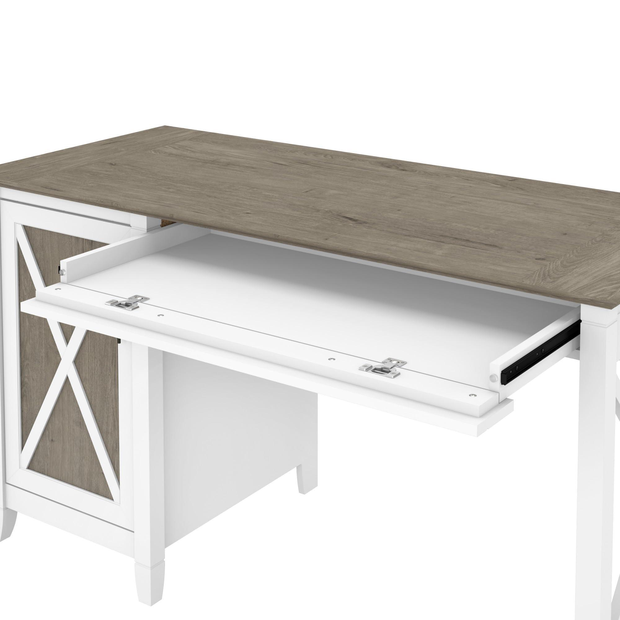 Bush Furniture Key West Computer Desk with Storage - Farmhouse Style PC Table for Home Office in Pure White & Shiplap Gray, 54