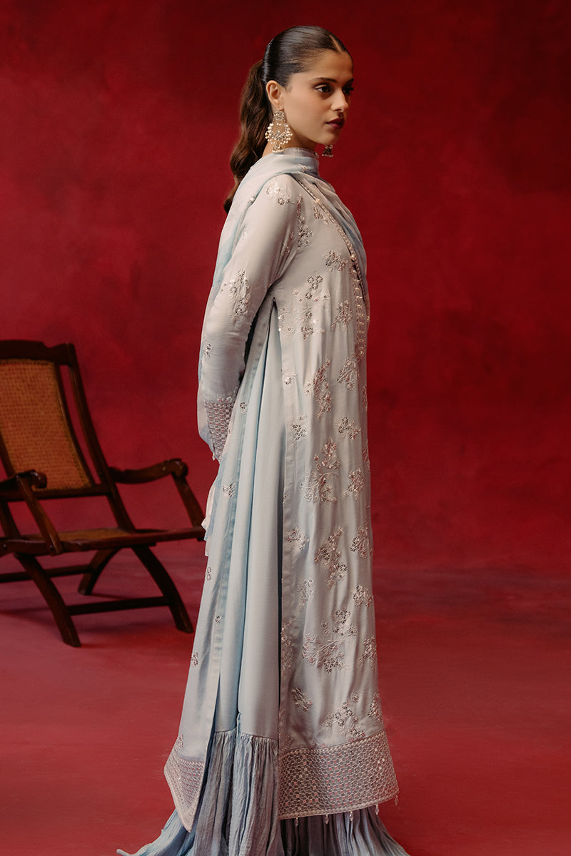 MAJESTIC AZURE 3-Piece Silk Embroidered Suit for Women | Luxury Formal Wear | Wedding, Party & Special Occasion Outfit
