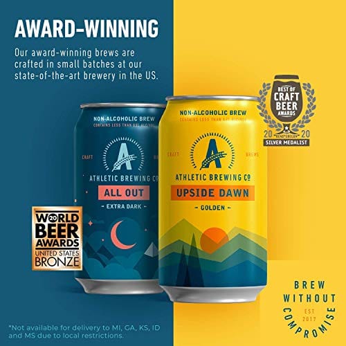 Athletic Brewing Company Craft Non-Alcoholic Beer Variety Pack - 6 Run Wild IPA & 6 All Out Stout | Low Calorie, Award-Winning, All-Natural Ingredients | 12 Fl Oz Cans | Perfect for Post-Workout Recovery, Social Events & Healthy Lifestyle