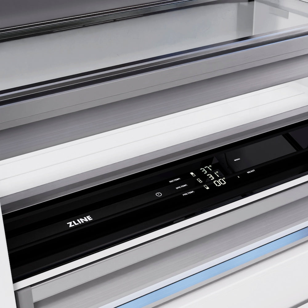 ZLINE Autograph Edition 36 Inch Built-In Bottom Freezer Refrigerator - 19.8 cu ft Capacity, Water Dispenser & Ice Maker - Satin Stainless Steel with Matte Black Accents (RBITZ SN 36 MB) - Perfect for Modern Kitchens, Open Concept Homes & Luxury Appliances Upgrade