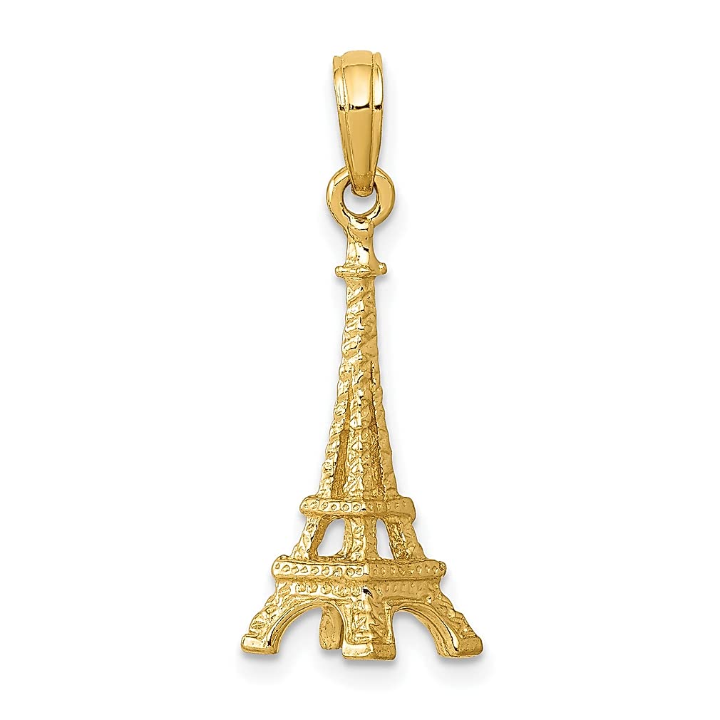 14K Yellow Gold Solid 3D Eiffel Tower Charm Necklace Pendant - Elegant Parisian Jewelry for Women, Perfect Gift for Her | Travel Inspired Fine Jewelry, Anniversary & Birthday Present