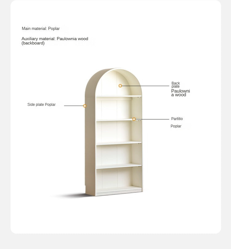 Solid Poplar Wood Arch Bookcase - Display Cabinet & Bookshelf in Cream for Living Room, Bedroom & Office Storage