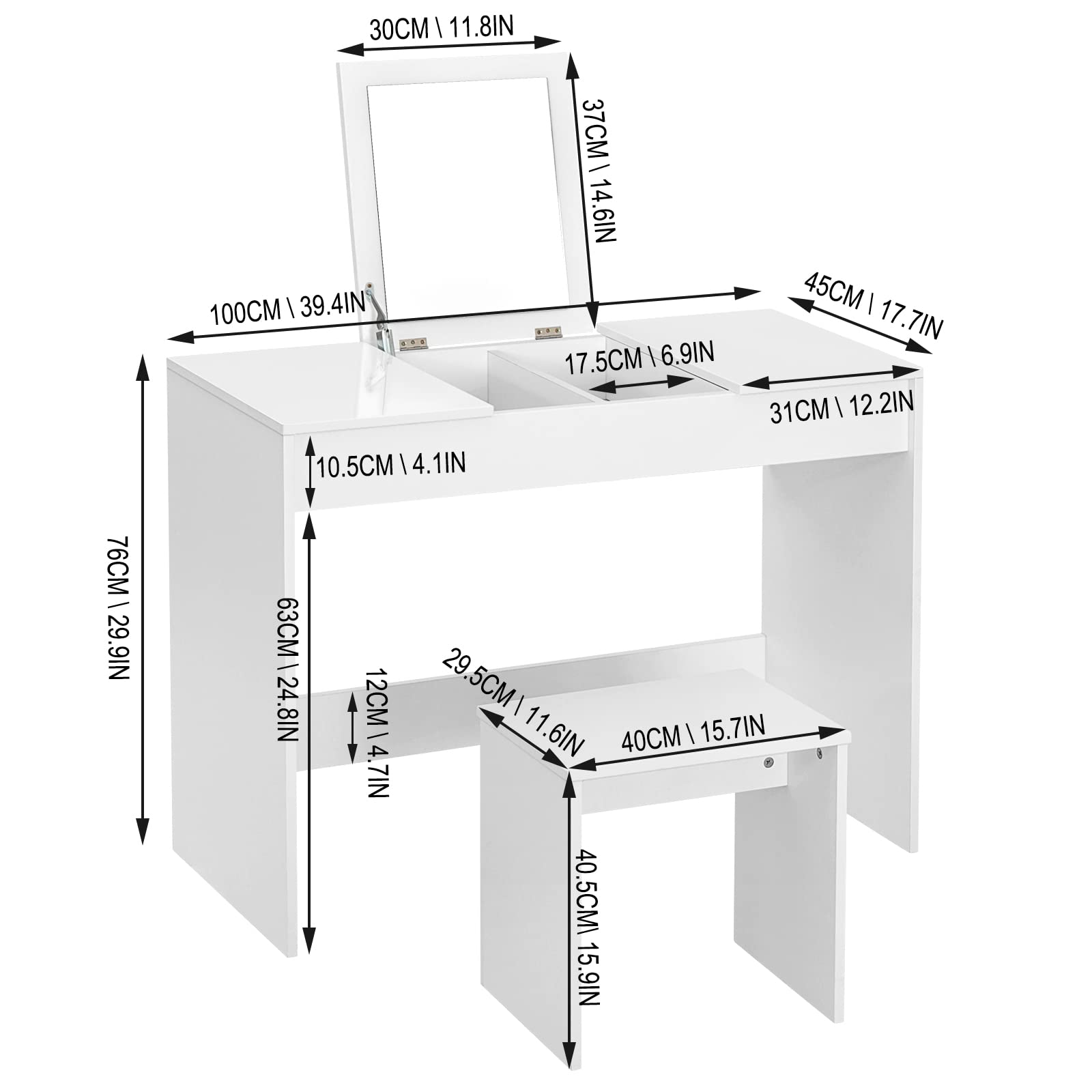 WOLTU Makeup Vanity Set with Stool & Mirror - Glossy Wood Dressing Table for Bedroom, White MB6047ws - Perfect for Home Beauty & Organizing