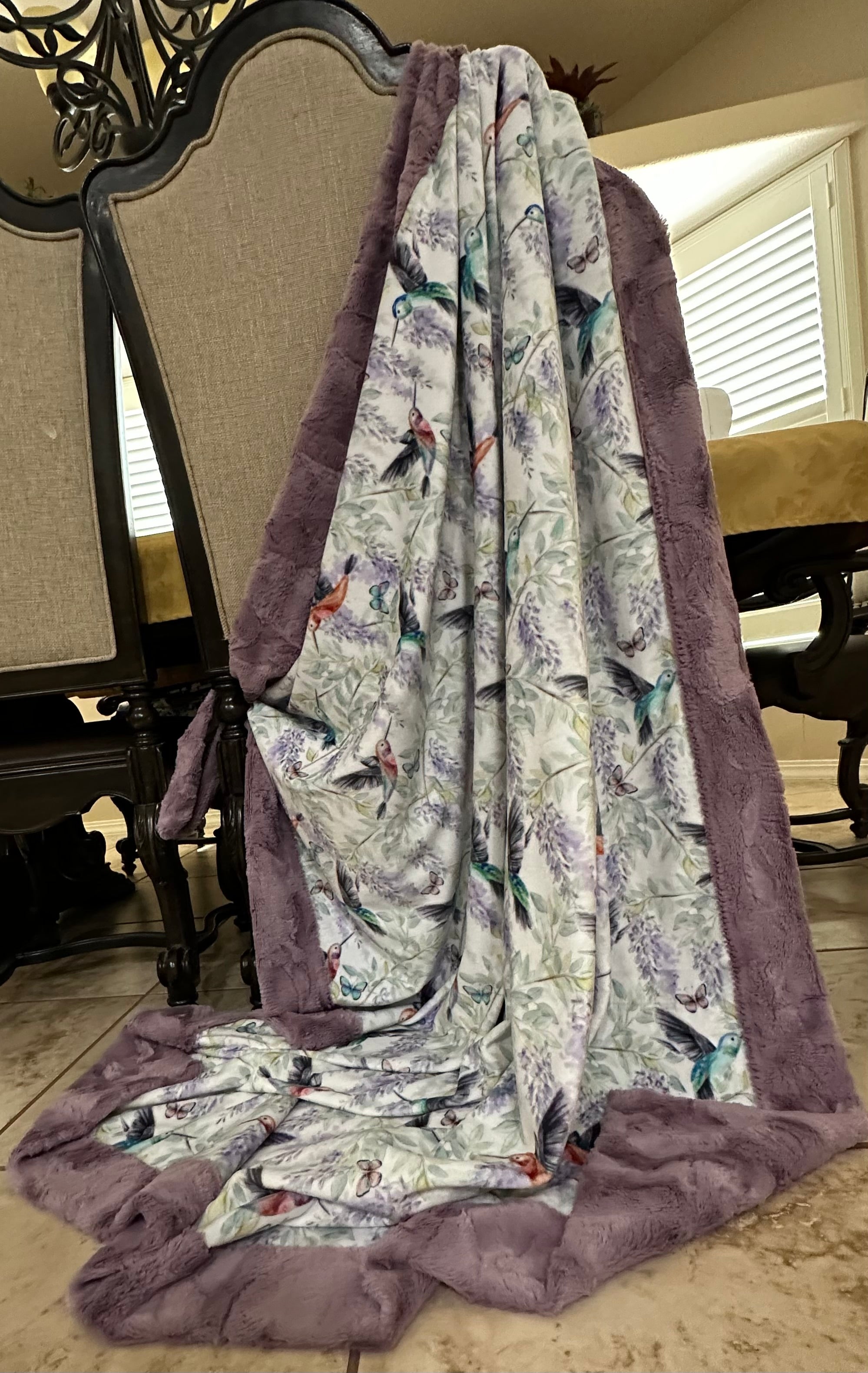 Soft Minky Blanket 55x63 Inches - Hummingbirds on Mulberry Design, Cozy Travel & Throw Blanket for Home, Office, Camping, Gifts