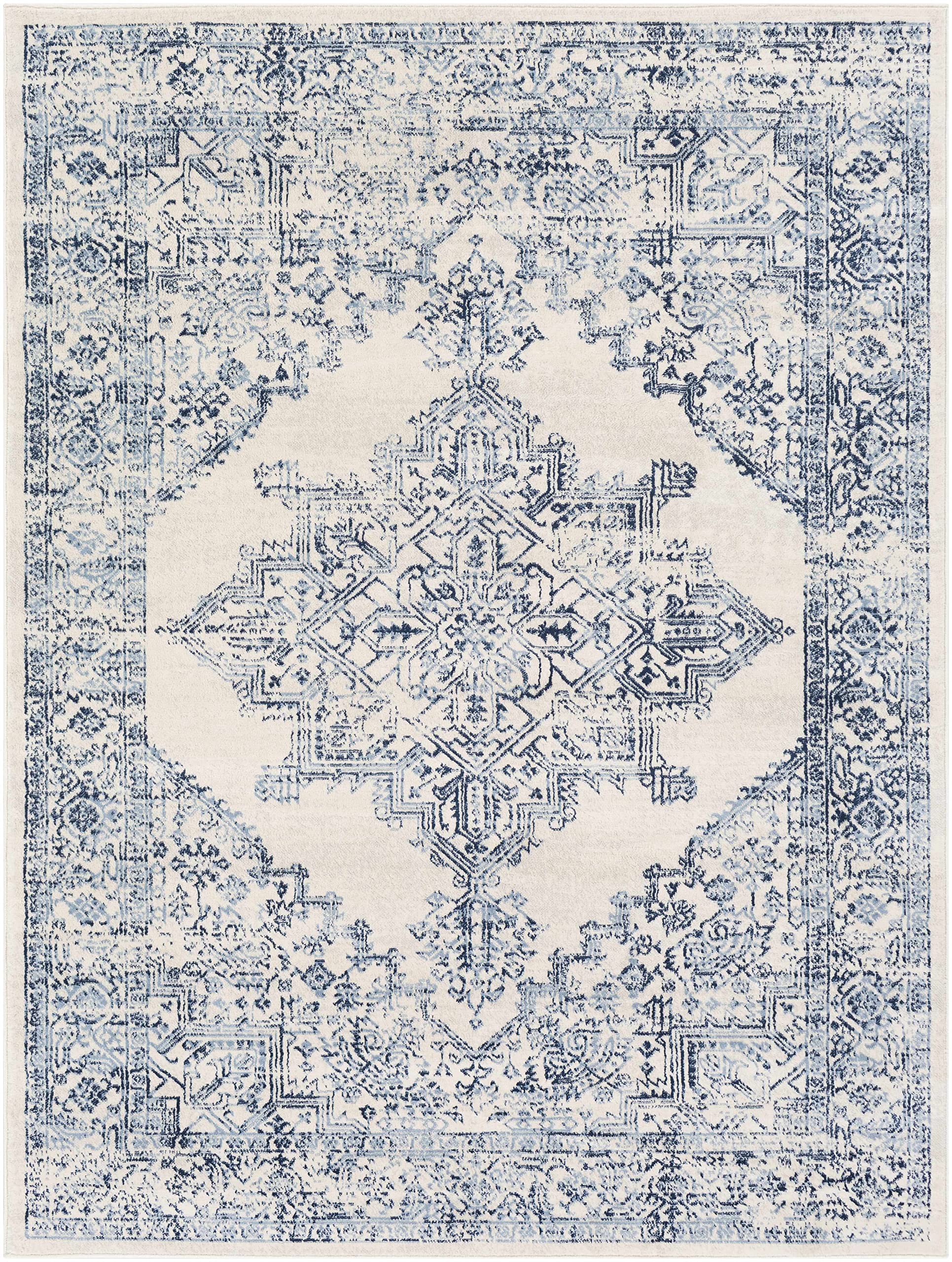Hauteloom Pooraka Traditional Gray and Blue Area Rug 7'10