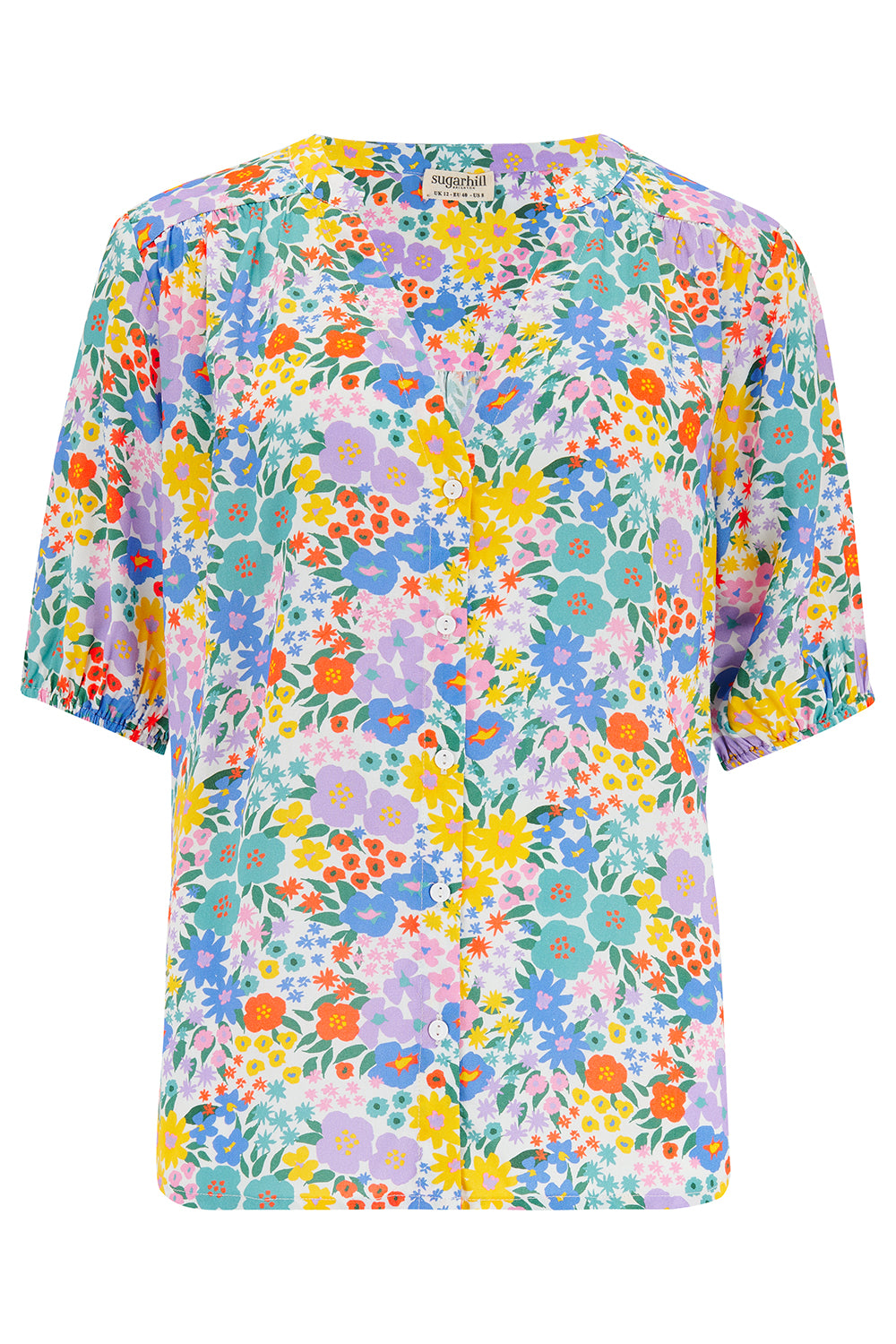 Connie Blouse Women's Floral Print Top - Elegant Busy Floral Design for Casual Wear, Office & Date Night Outfits