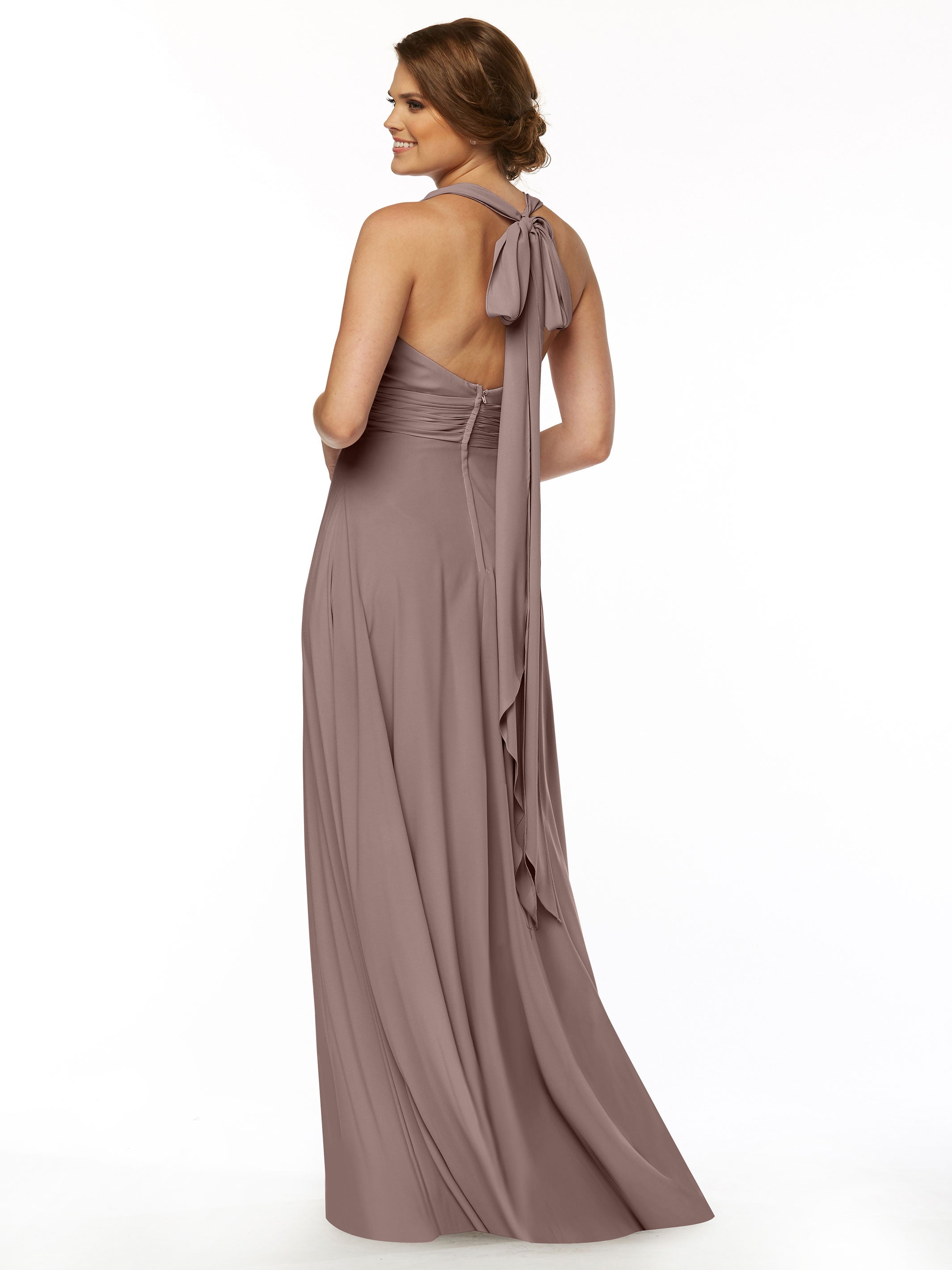 Elegant 80107 A-Line Stretch Chiffon Bridesmaid Dress with Halter V-Neck - Perfect for Weddings, Formal Events & Special Occasions