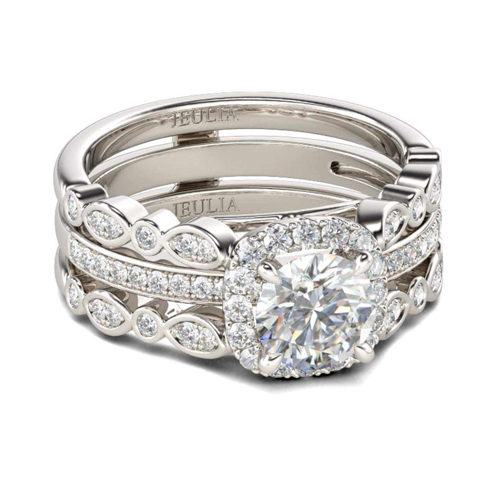 Jeulia Sterling Silver Interchangeable Halo Round Cut Ring Set - Anniversary, Promise, Engagement & Wedding Ring for Women with Gift Jewelry Box | Perfect for Proposals, Valentine's Day & Special Occasions