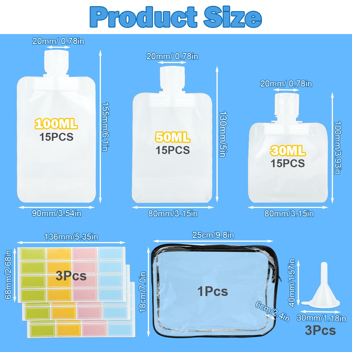 52Pcs TSA Approved Travel Toiletry Pouches - Leakproof Refillable Squeeze Bottles for Shampoo, Conditioner & Lotion (3.4oz/100ml) | Perfect for Air Travel, Camping & Gym Essentials Organization