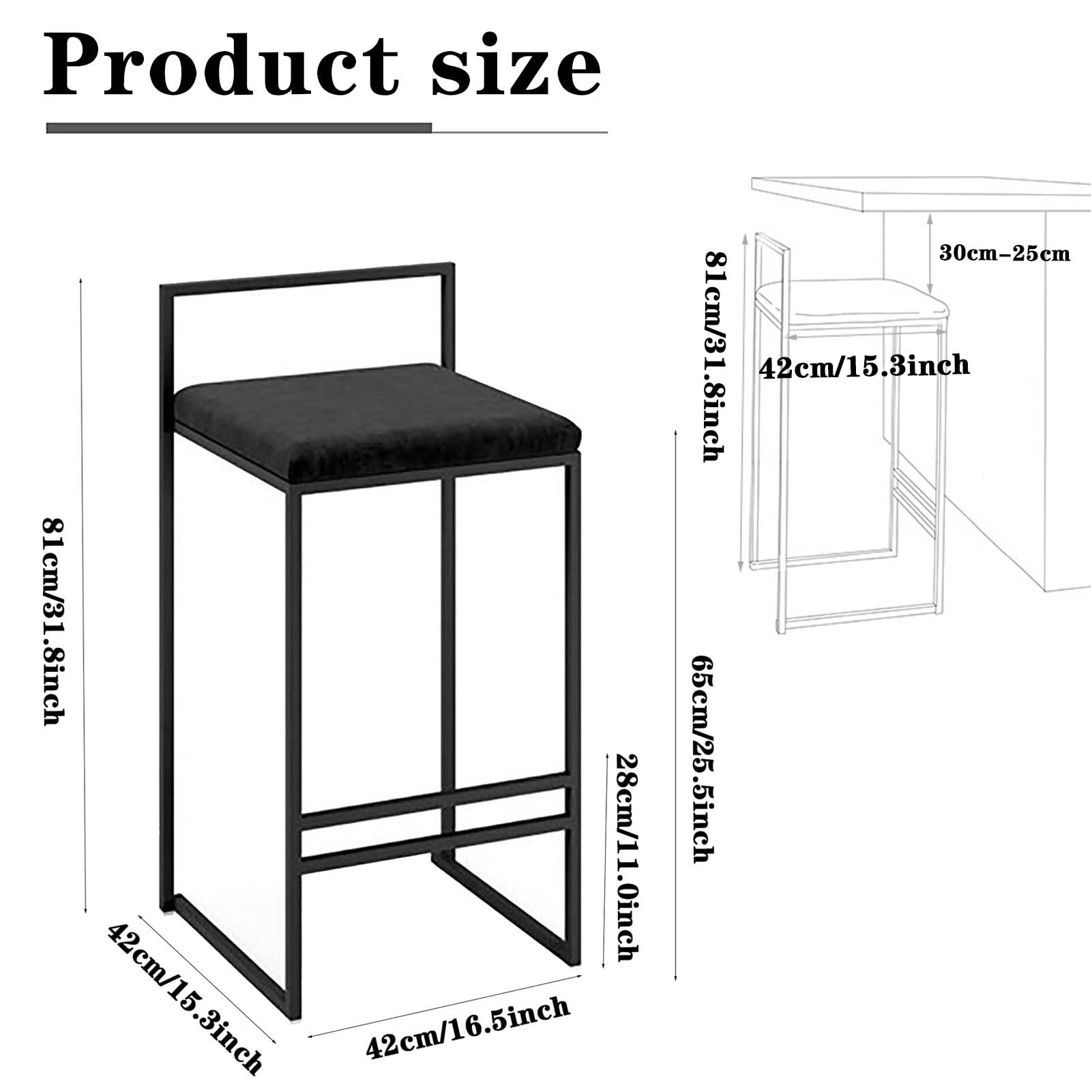 2-Pack 25.5 Inch Black Bar Stools with Metal Frame & Footrest - Counter Height Kitchen Stools for Breakfast Bar, Dining, Home Decor & Small Spaces