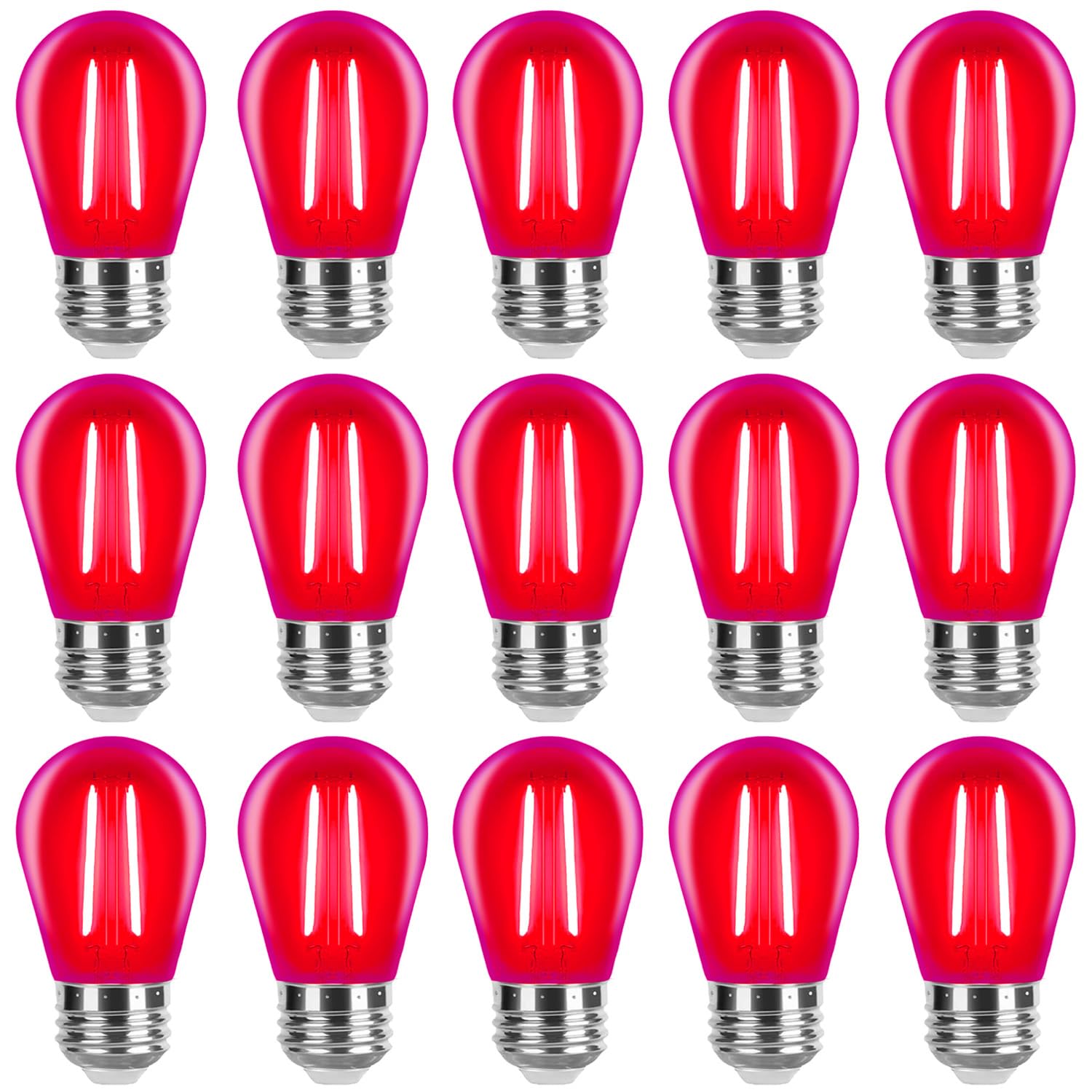 15 Pack S14 LED Red Light Bulb 2W Shatterproof Waterproof E26 Edison Bulbs - Christmas Halloween Party Decorations, Outdoor String Lights Replacement for Patio, Garden & Holiday Events