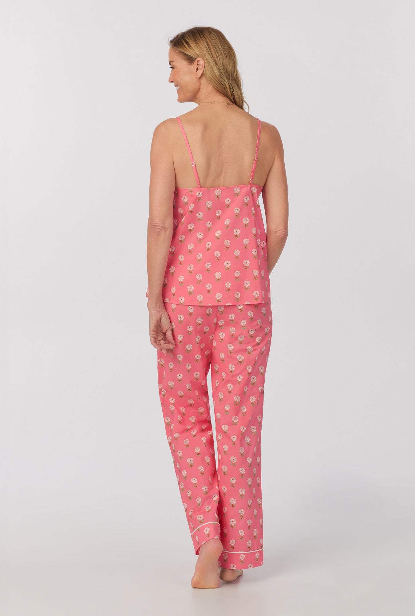 Monarch Flowers Cami Tank Woven Cotton Poplin Long Pajama Set for Women - Comfortable Sleepwear for Nighttime & Lounge Wear