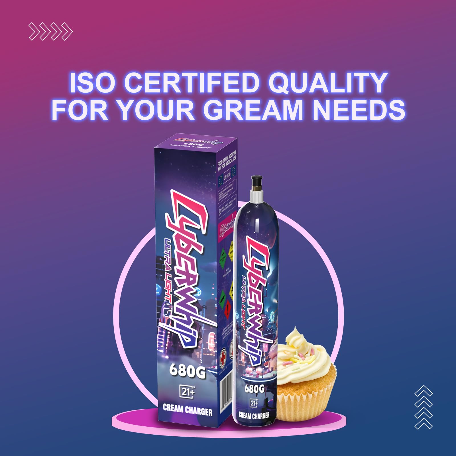 Premium 1.1L Nitrous Oxide (N2O) Whipped Cream Charger - 680g Food Grade Whip Cream Dispenser Canister - Perfect for Home Baking, Coffee Shops & Dessert Decorating (Pack of 1)