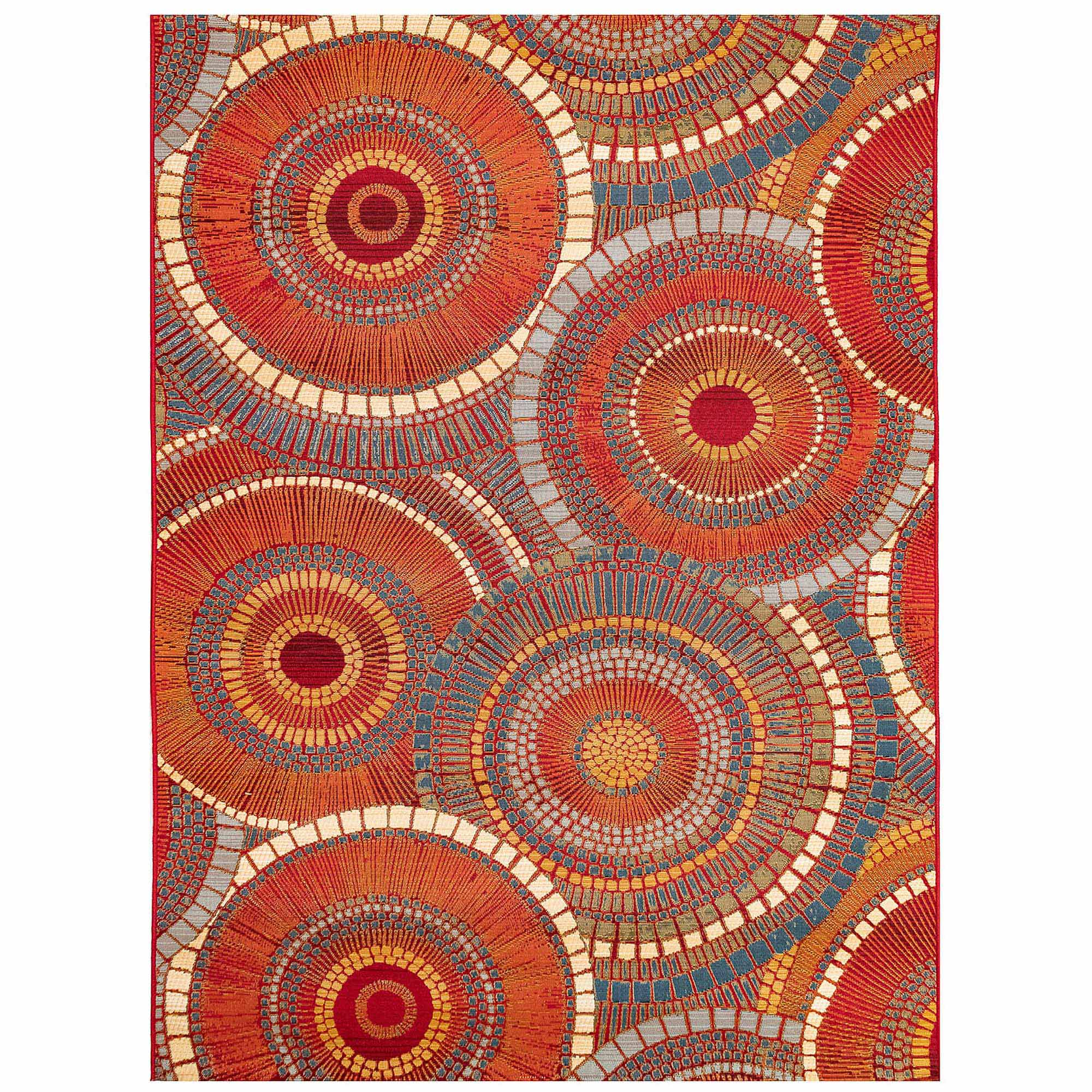 Liora Manne Marina Circles Indoor/Outdoor Rug - Saffron Color Bohemian Style Area Rug for Living Room, Bedroom, Patio & Deck - Waterproof & Durable for Home Decor