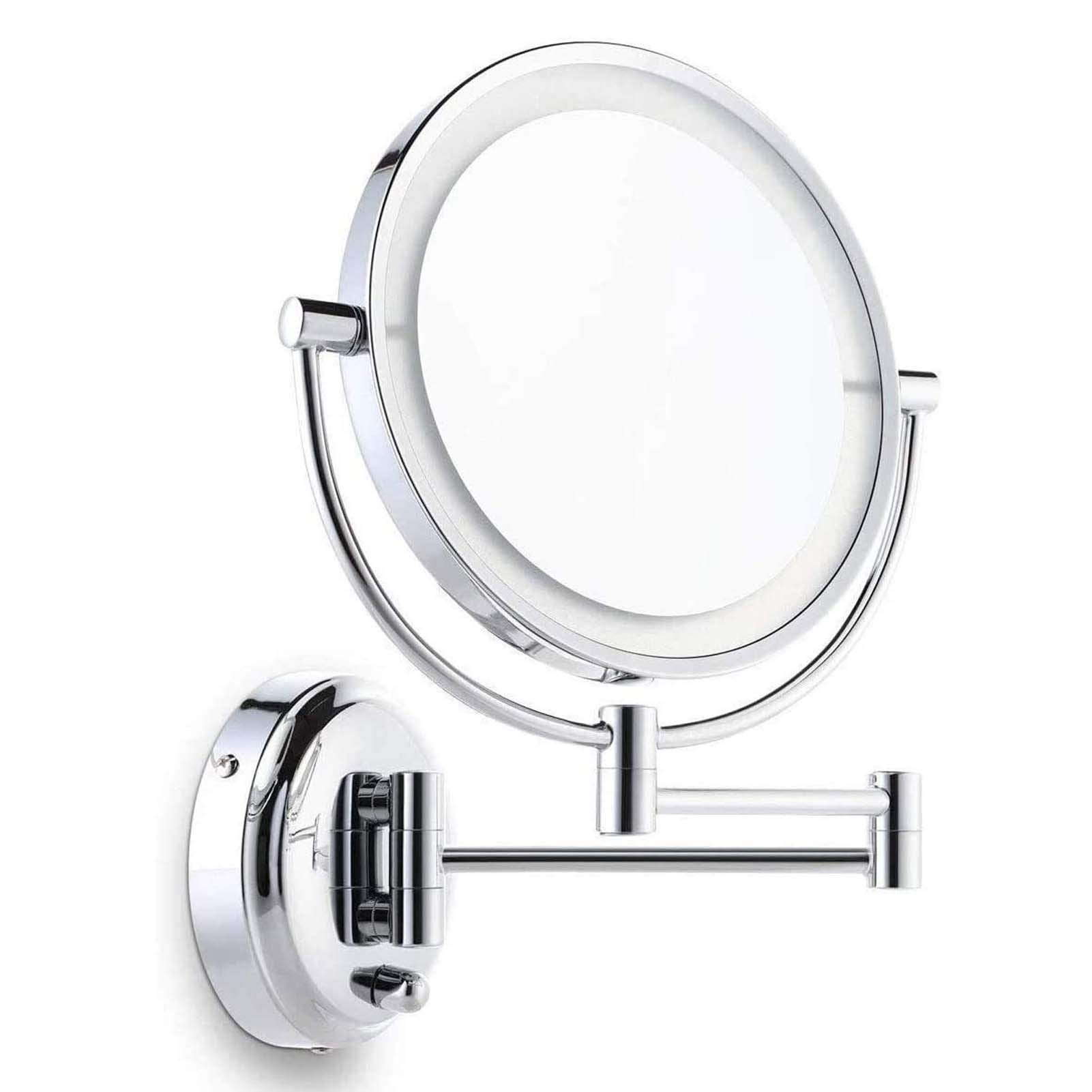10X Magnifying Wall Mounted Makeup Mirror with LED Lights - 360° Swivel Double-Sided Vanity Mirror for Bathroom & Dressing Room, 8 Inch Rechargeable USB Mirror for Precise Makeup Application & Skincare