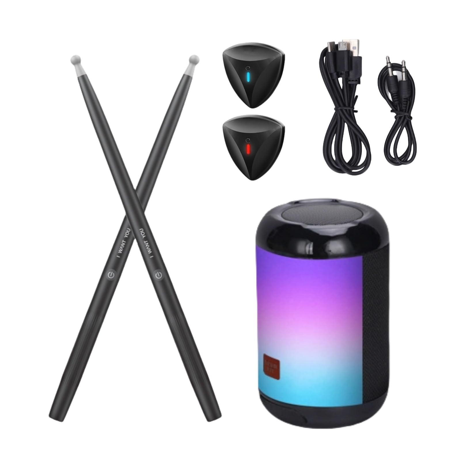 HEEPDD Virtual Air Drum Set - Electric Air Drum Sticks Kit with RGB Lights, Drumsticks, Pedals & Speaker (Black) | Portable Electronic Drum Kit for Home Practice, Stage Performance & Music Enthusiasts